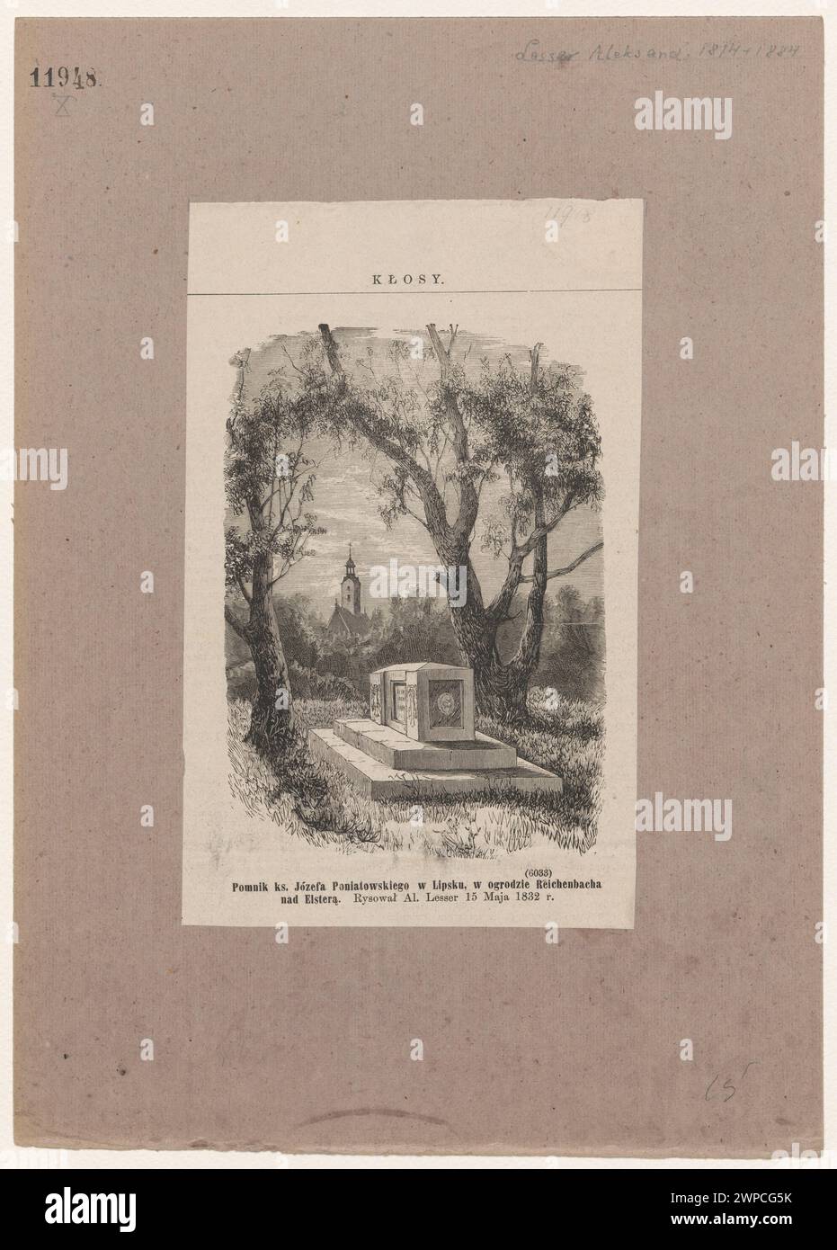 Monumento del 1881 a Lipsia in onore di Józef Poniatowski, compresi riferimenti alla grafica polacca, all'epoca napoleonica e al giardino Reichenbach-Gerhard, conservato in collezioni storiche. Foto Stock