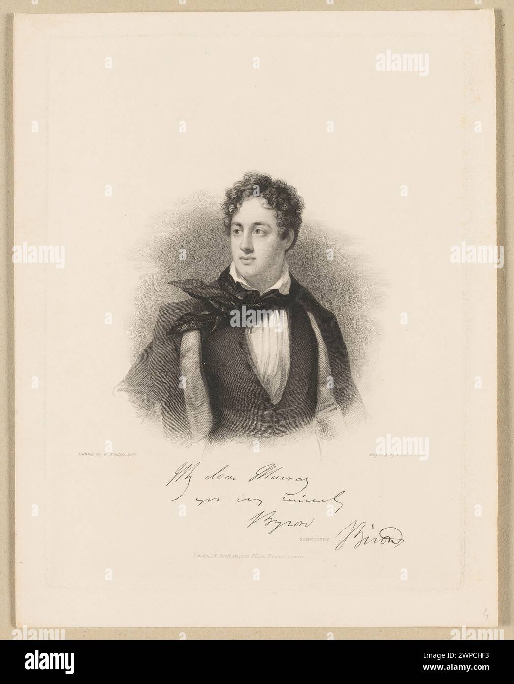 Ritratto frontespizio del poeta George Gordon Byron dalle illustrazioni della sua vita e delle sue opere di Finden del 1833, pubblicato a Londra da John Murray. Foto Stock