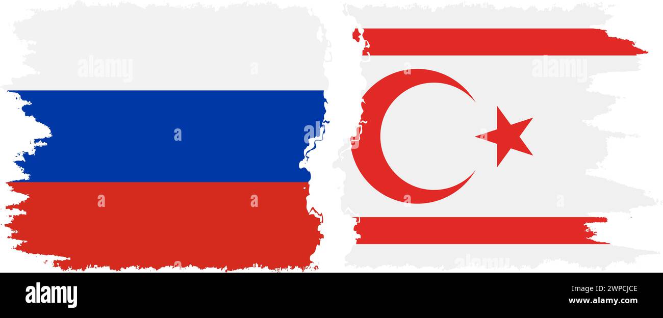 La Repubblica turca di Cipro del Nord e la Russia grunge bandiere connessione, vettore Illustrazione Vettoriale