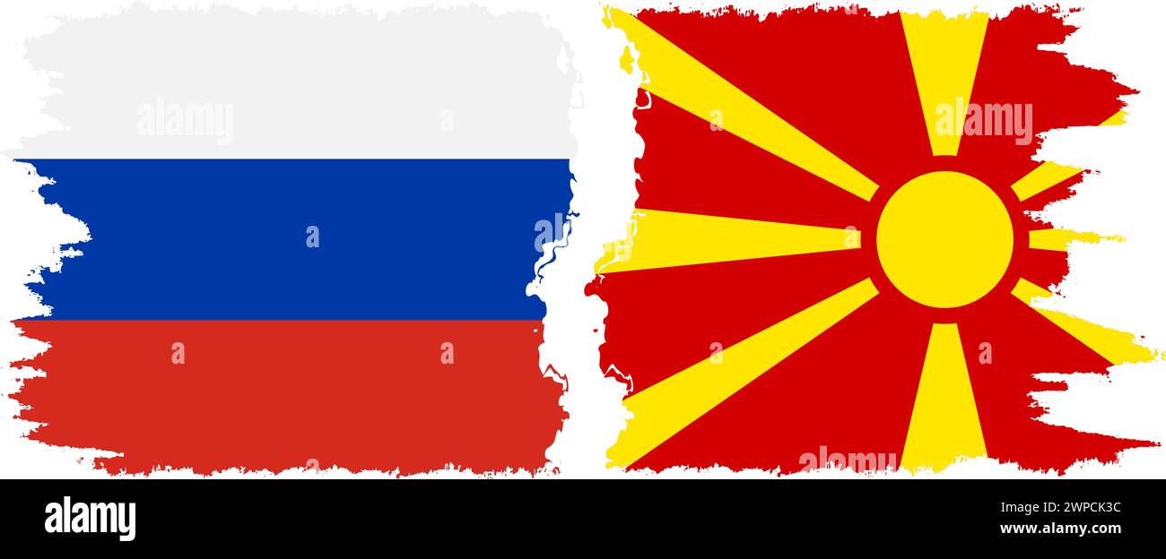 La Macedonia del Nord e la Russia grunge bandiere connessione, vettore Illustrazione Vettoriale