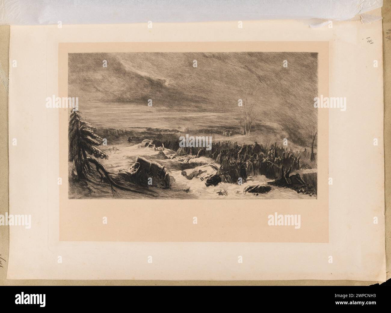 Illustrazione che raffigura l'esercito di Napoleone in ritirata dalla Russia, creata tra il 1850 e il 1880 da Auguste Delâtre. Foto Stock