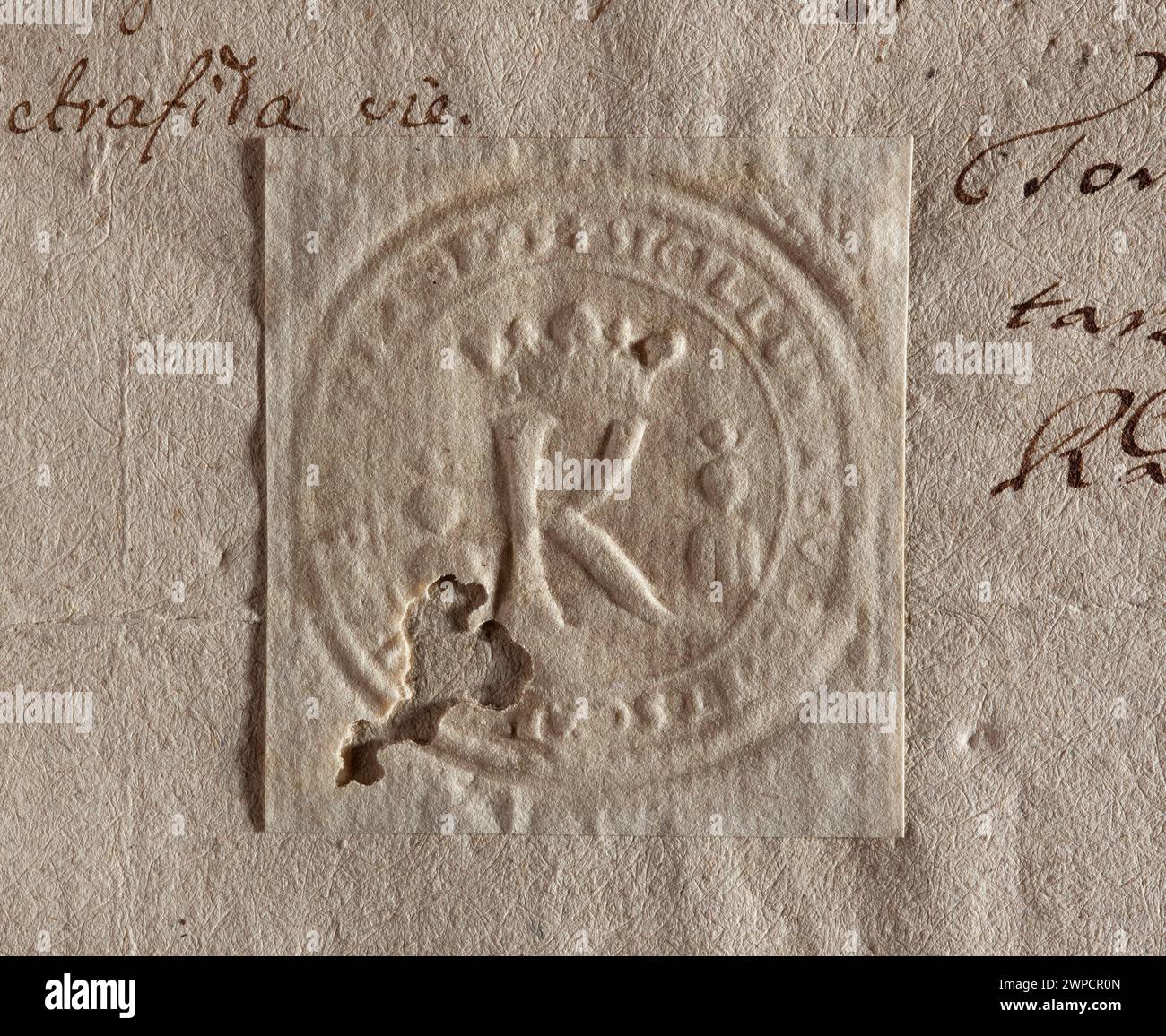 Sigillo urbano di Kazimierz del 1788, che mostra l'emblema della città. Parte della collezione Witold Żurakowski, utilizzata per la documentazione ufficiale municipale. Foto Stock