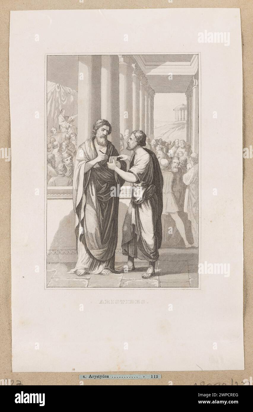 Illustrazione di Aristydes pubblicata nel 1853 in History Powszechny di Cesar Cantu, volume II, di Samuel Orgelbrand a Varsavia, che rappresenta una figura storica dell'antica Grecia. Foto Stock