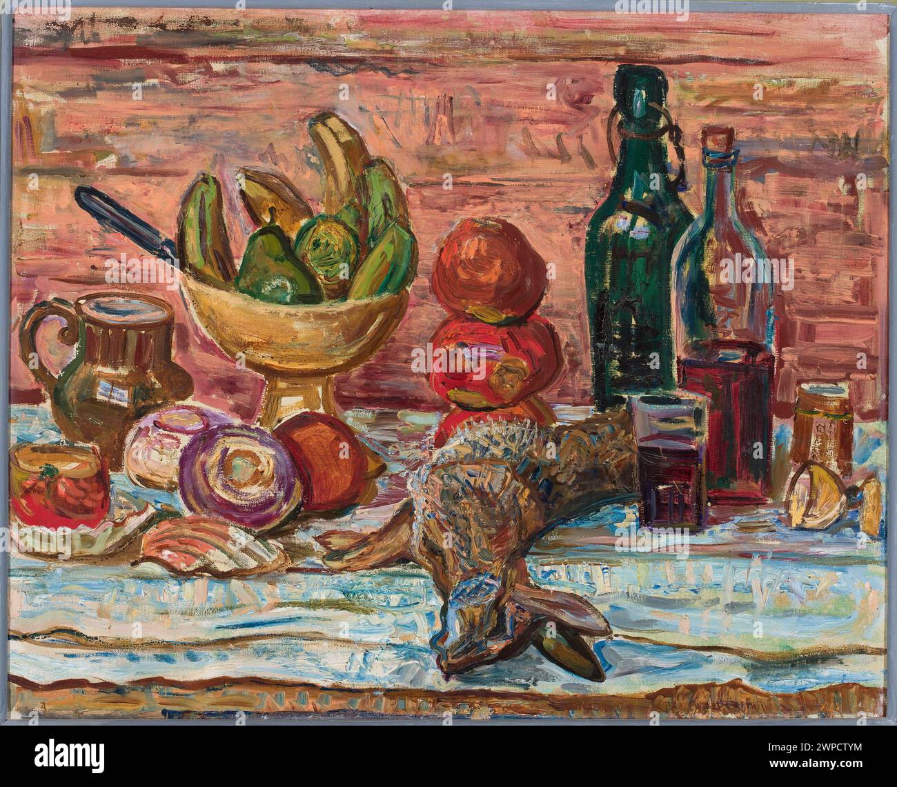 Pittura STILL Life di Zygmunt Waliszewski del 1929, raffigurante oggetti tra cui un cilindro e animali, associati al Comitato di Parigi e alle collezioni di arte contemporanea interbellica a Varsavia. Foto Stock