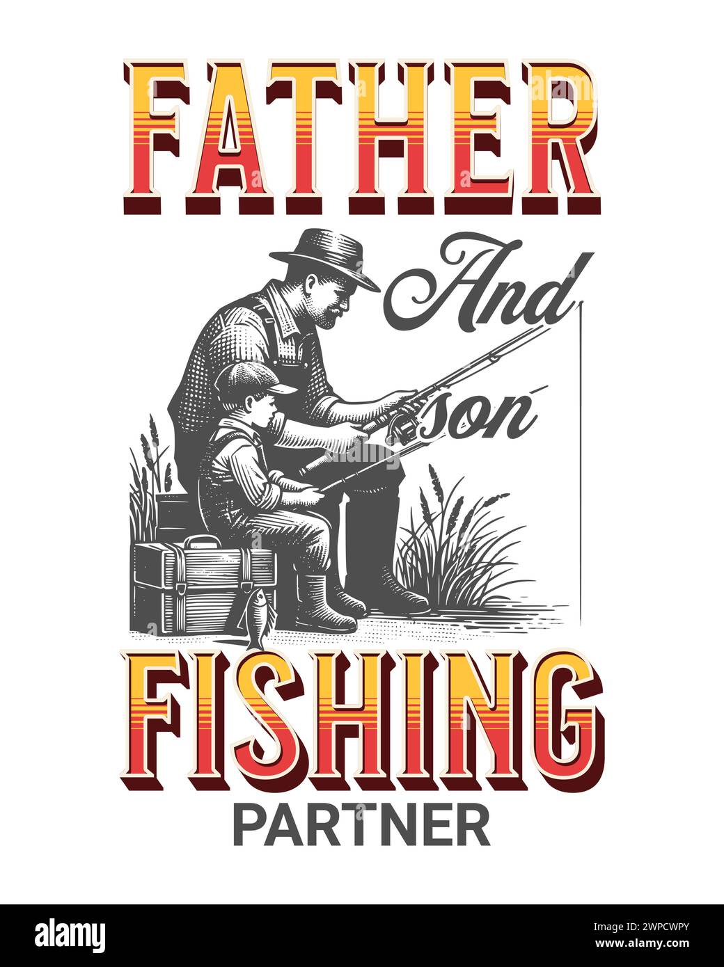 T-shirt da pesca Design, maglietta vettoriale vintage e tee retrò Illustrazione Vettoriale