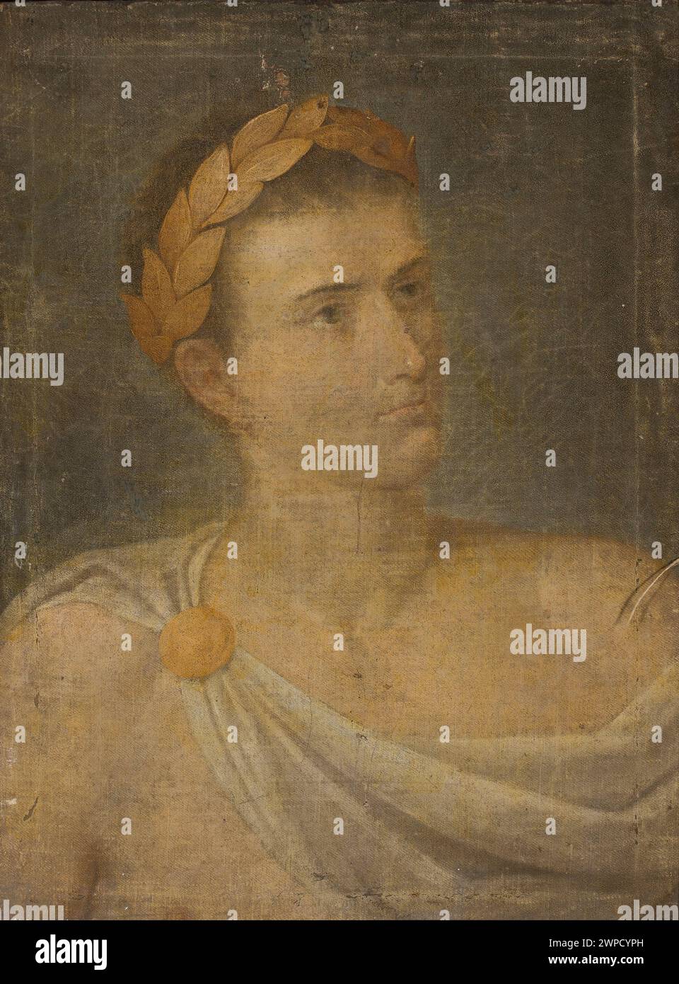 Ritratto di Napoleone i, imperatore francese (1769-1821), raffigurato con una corona d'alloro in un ritratto maschile del XIX secolo, parte dell'iconografia di Napoleone. Foto Stock