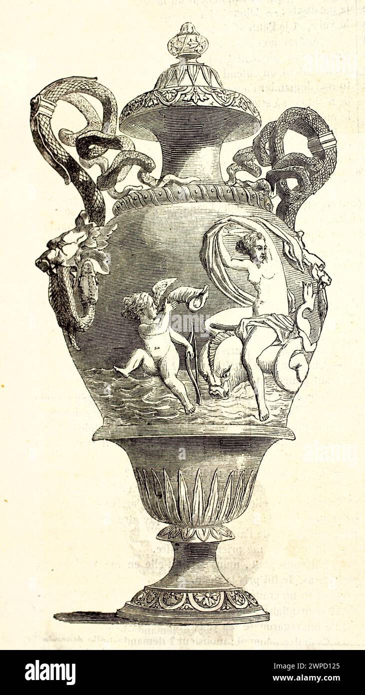 Vecchia illustrazione incisa di un vaso ornamentale. Di autore sconosciuto, pubblicato su Magasin Pittoresque, Parigi, 1852 Foto Stock