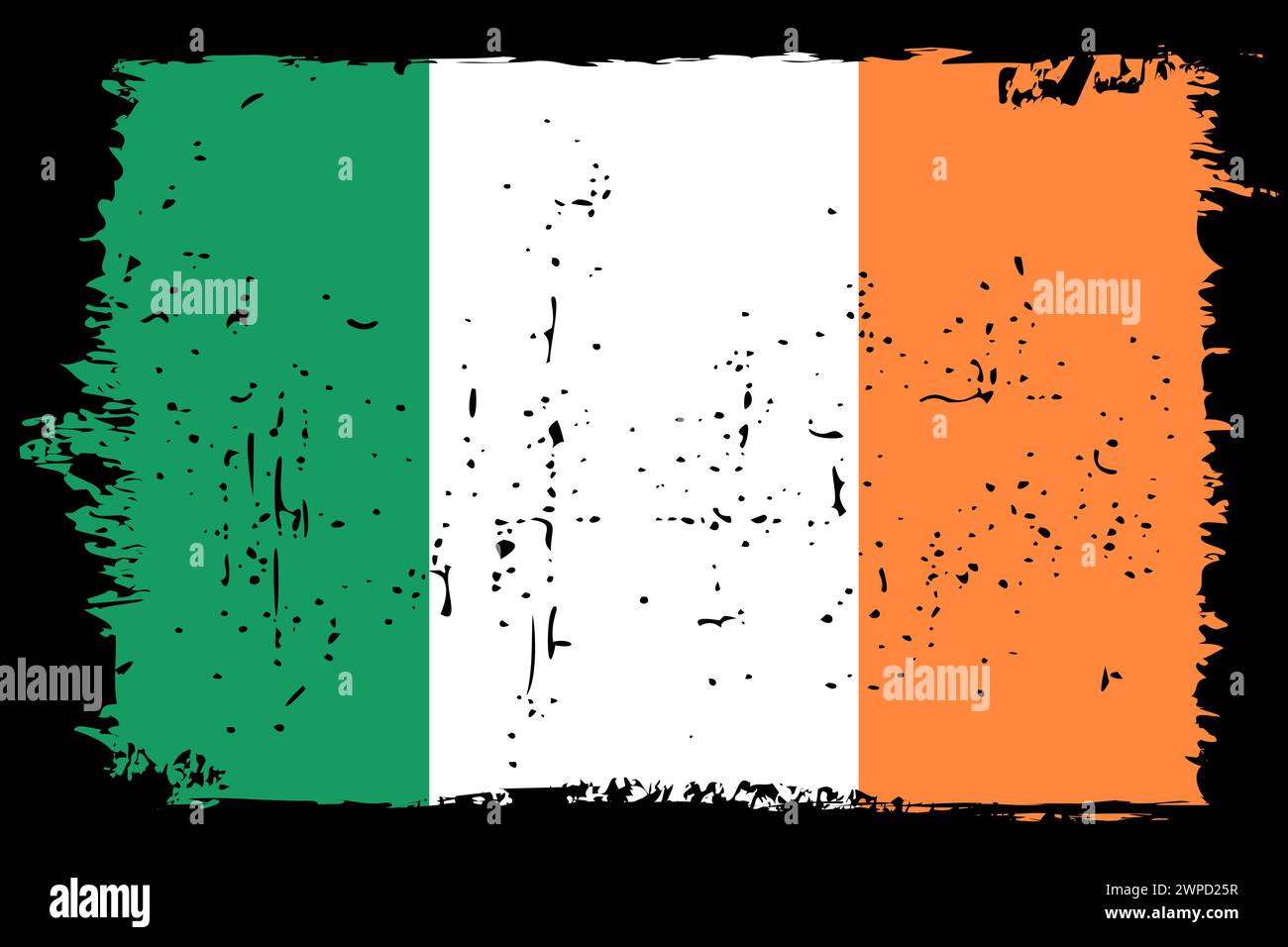 Bandiera Irlanda - bandiera vettoriale con elegante effetto graffio e cornice grunge nera. Illustrazione Vettoriale