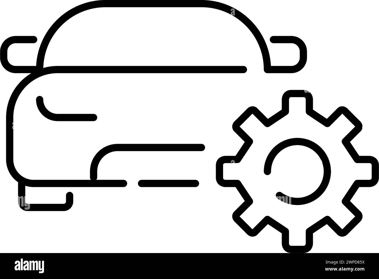 Progettazione, configurazione e manutenzione del veicolo. Auto e ruota dentata. Pixel Perfect, icona del vettore di traccia modificabile Illustrazione Vettoriale
