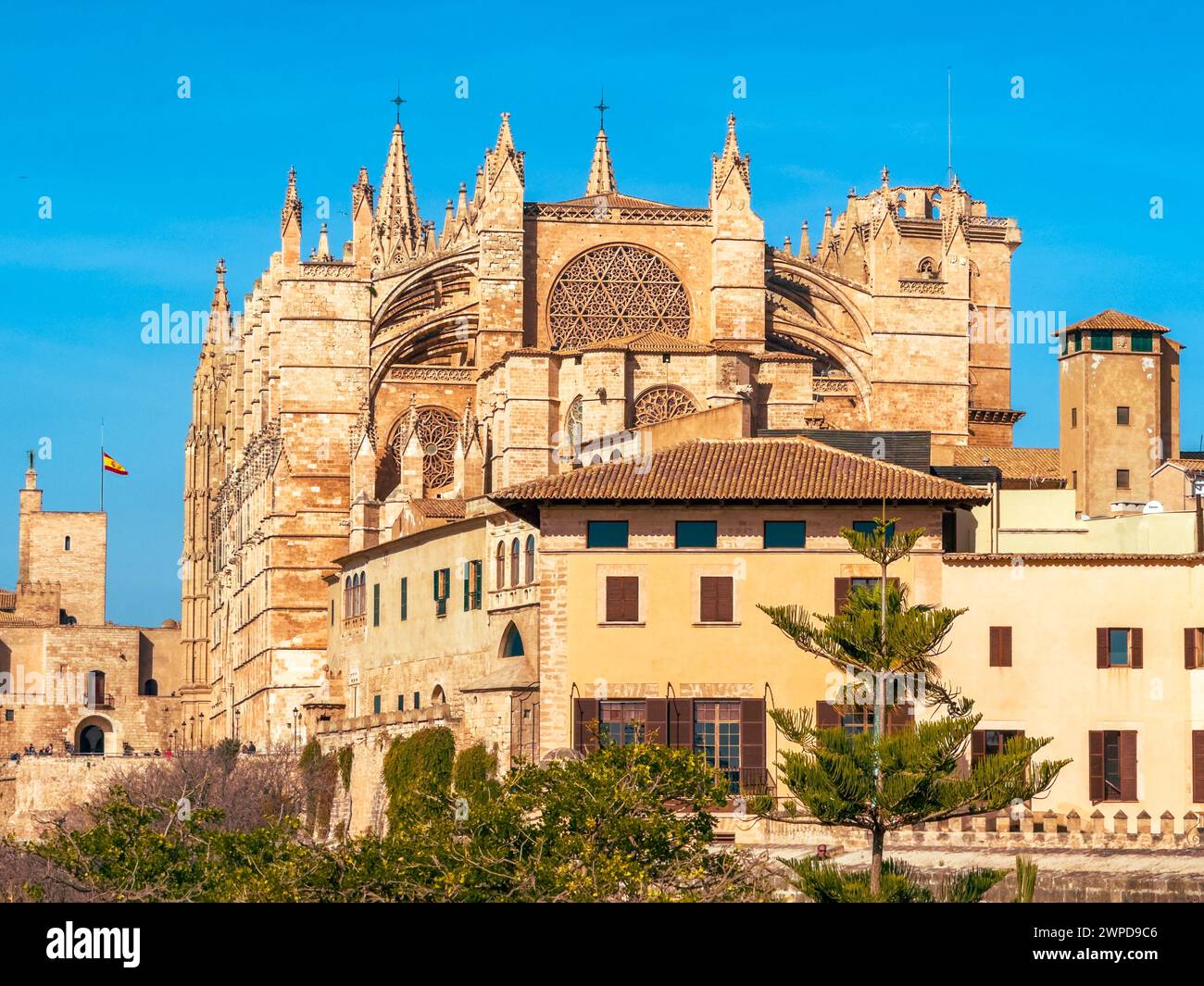 Una vista panoramica della Cattedrale di Maiorca e del paesaggio urbano di Maiorca Foto Stock