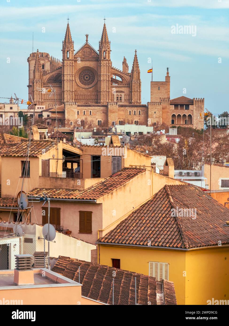 Una vista panoramica della Cattedrale di Maiorca e del paesaggio urbano di Maiorca Foto Stock