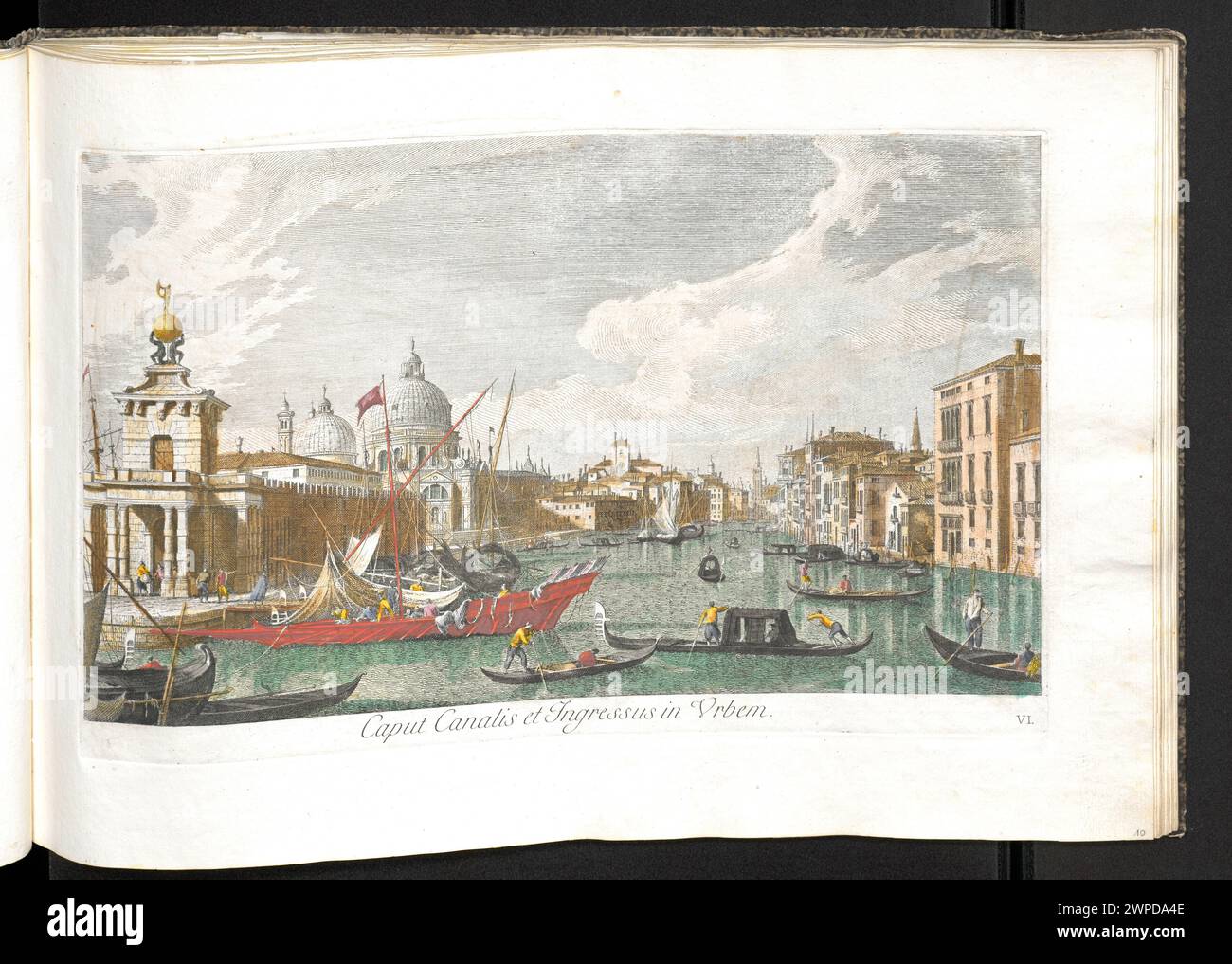 Vista del Canal grande a Punta della Dogana, in: Urbis Venetiarum prospectus Celebriores ex Antonii Canal tabulis XL Aere Expressi ab Antonio Visentini; Visentini, Antonio (1688-1782), Canaletto (1697-1768), Viero, Teodoro (Venezia; Editore; CA 1750-1819); 1735-1800 (1742-00-00-1742-00-00-00);Venezia (Italia), Italia (Stato), album, gondole, grafica italiana, canali, paesaggi urbani, grafica riproduttiva, relè, weduty, italiano (cultura), barche Foto Stock