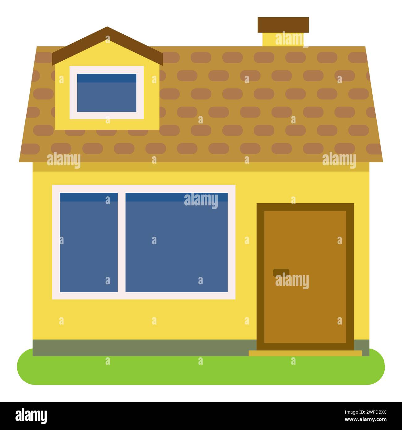 Casa privata con tetto arancione e pareti gialle su sfondo bianco. Illustrazione vettoriale. Illustrazione Vettoriale