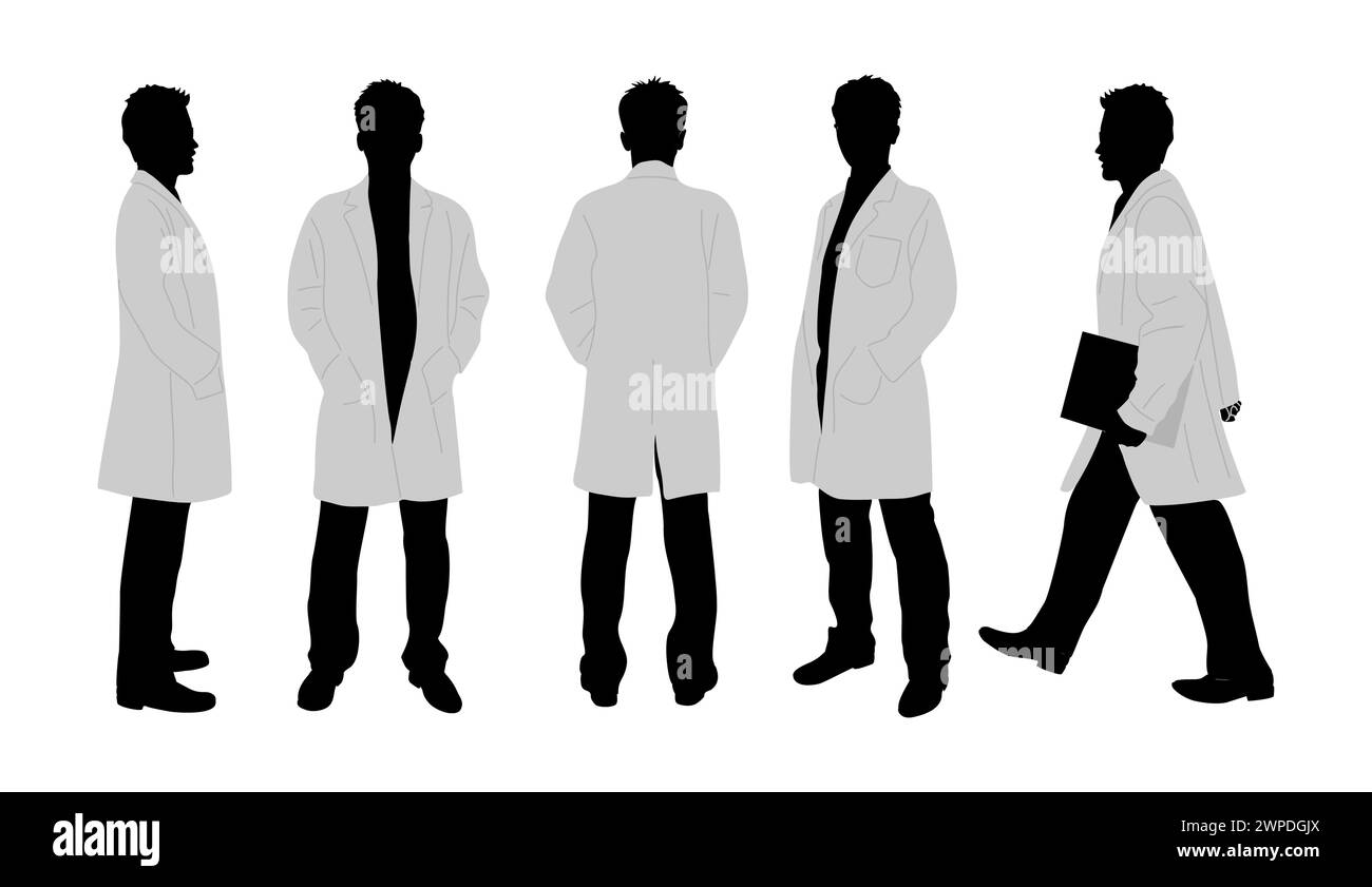 Sagome di carattere medico in pose diverse Illustrazione Vettoriale