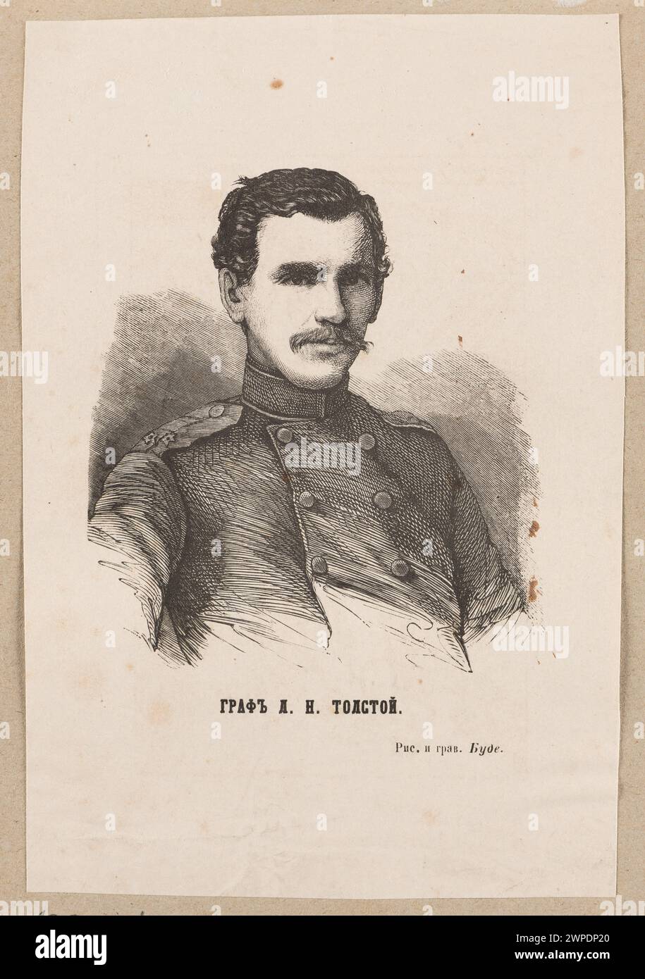 Ritratto del conte Lion Nikolajewicz Tolstoy creato da Bude tra il 1852 e il 1856, che mostra la testa e le spalle del soggetto. Foto Stock