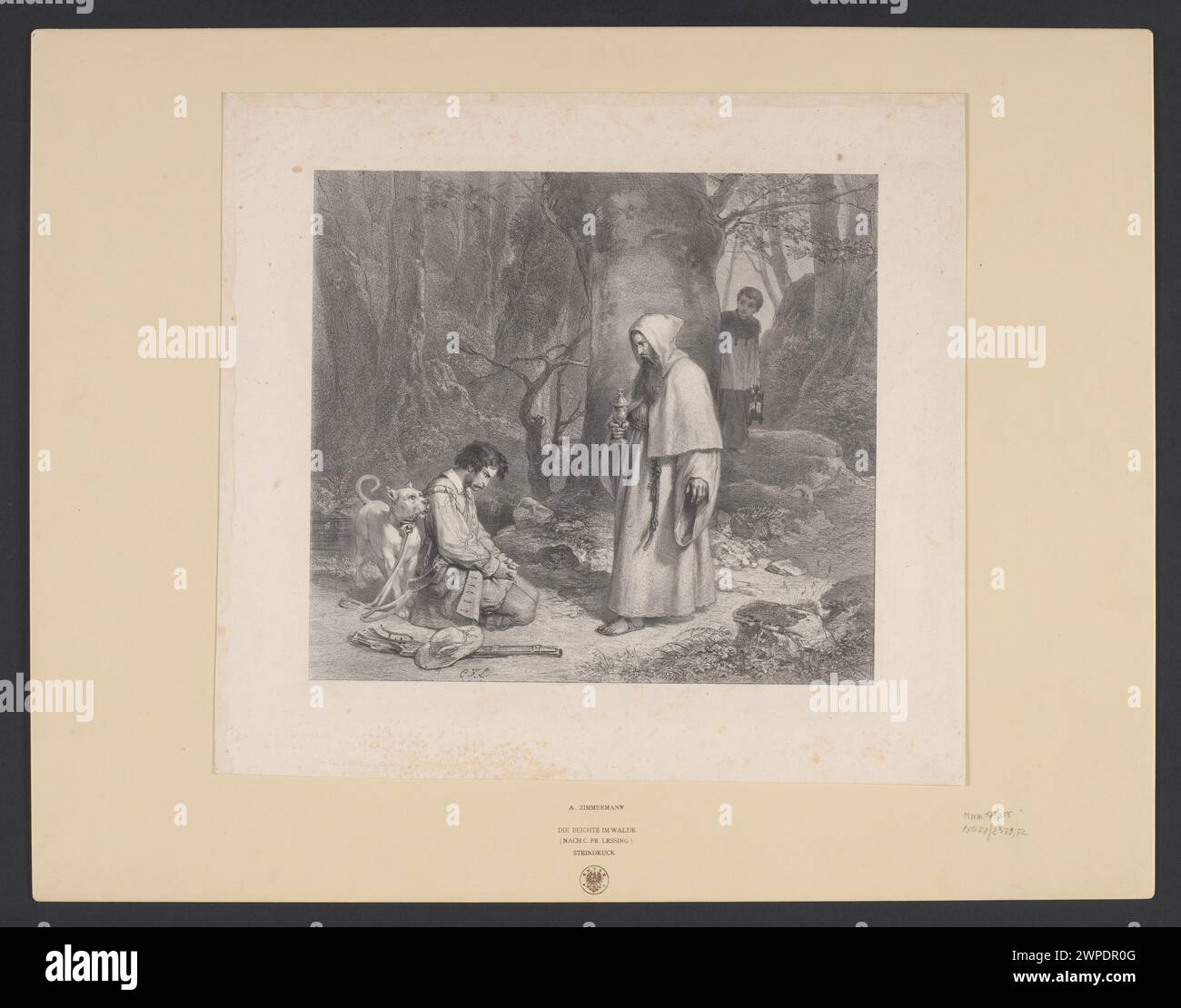 Illustrazione "confessione nella foresta" di Alfred Zimmermann, creata tra il 1900 e il 1901. Foto Stock