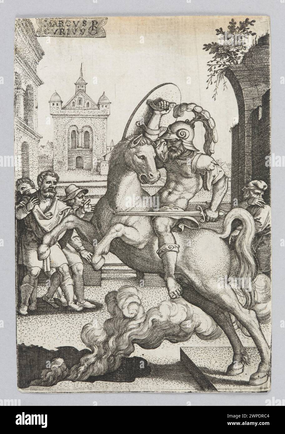 Opera d'arte del XVI secolo di Georg Pencz raffigurante Marek Curtius, parte dell'arte rinascimentale tedesca intorno al 1500-1550. Foto Stock