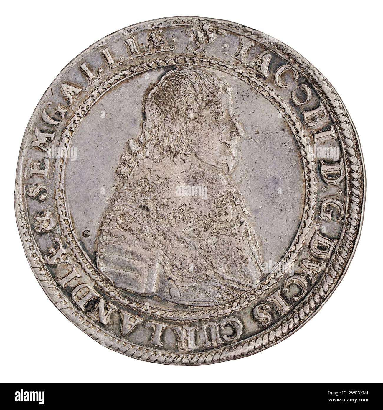 Moneta di tipo thaler emessa nel 1645 dal duca Jakub Kettler di Curlandia e Semigallia. Foto Stock