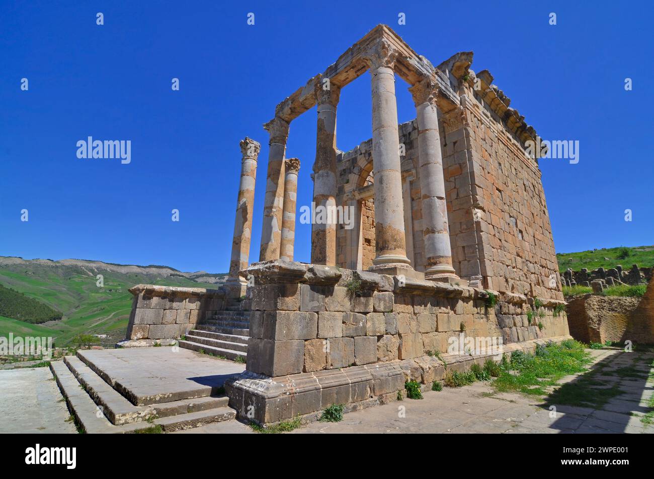 Tempio di Severo nella città romana di Cuicul, Algeria Foto Stock