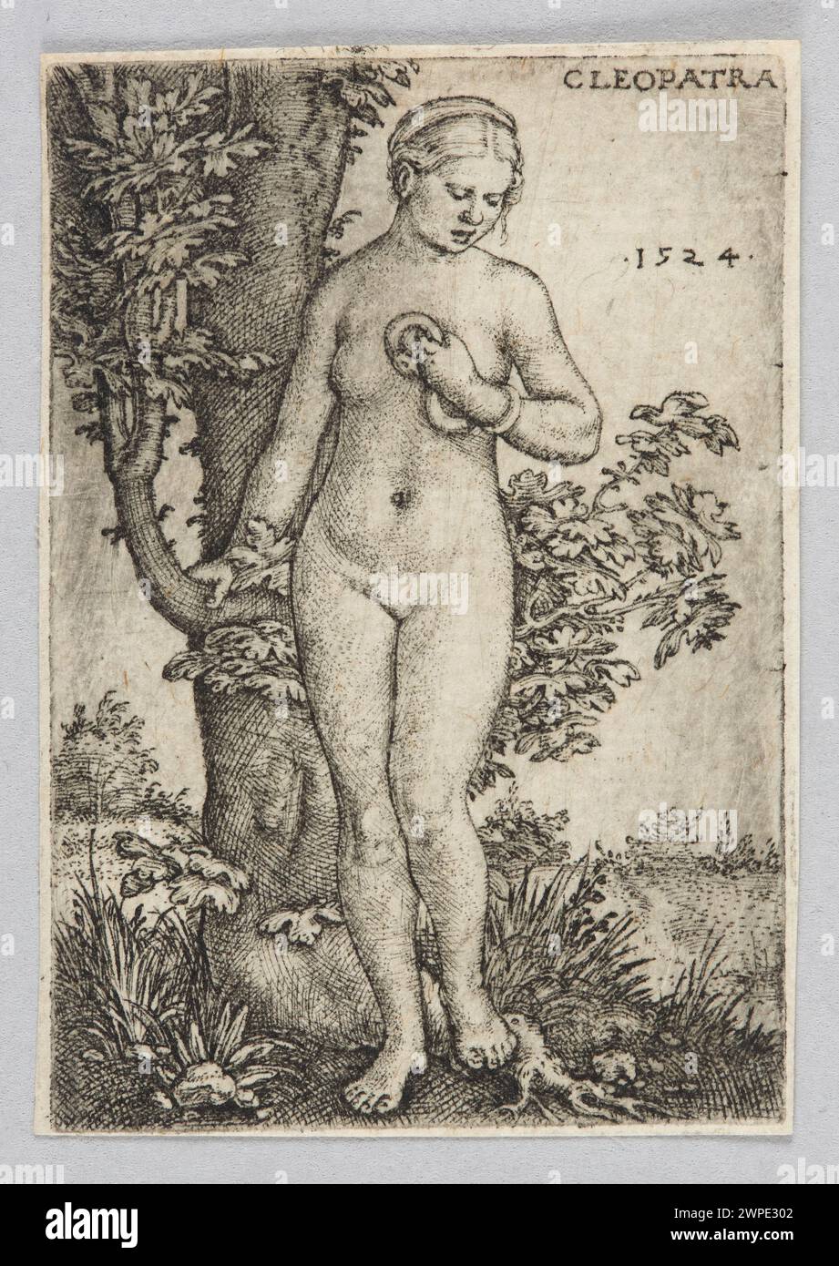 1524 prima edizione stampa 'Cleopatra' di Barthel Beham, raffigurante la figura storica in stile rinascimentale europeo. Foto Stock