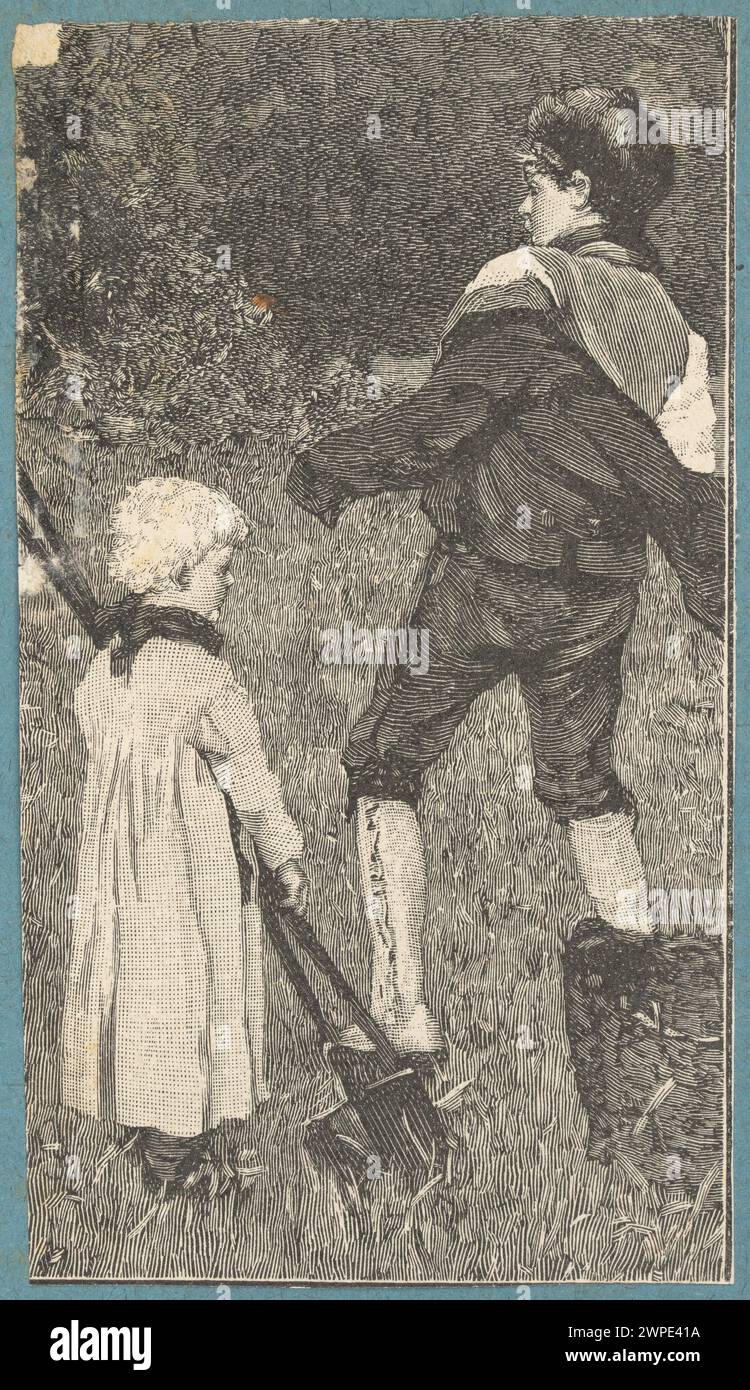 Illustrazione di piccoli giardinieri del 1880-1900, che mostra figure che piantano e curano piante. Foto Stock