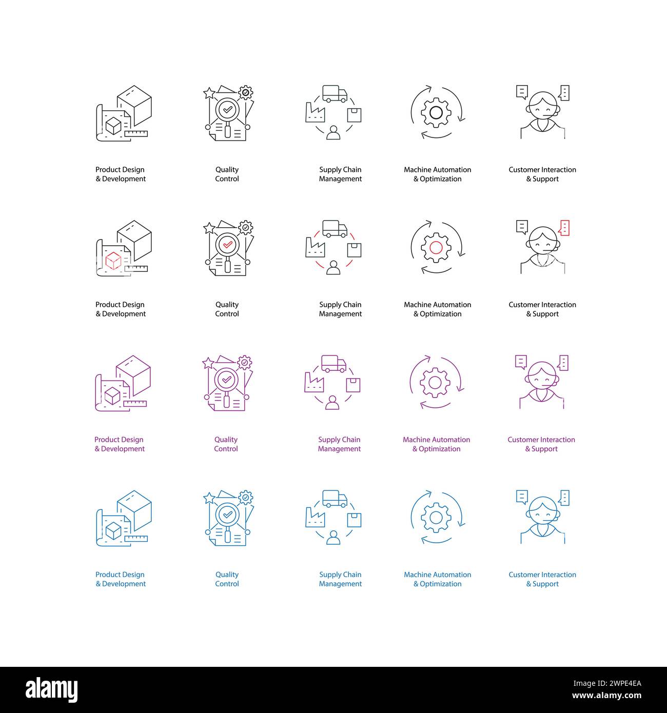 Le icone di produzione basate sull'INTELLIGENZA ARTIFICIALE innovano con il set di progettazione vettoriale generativo Illustrazione Vettoriale