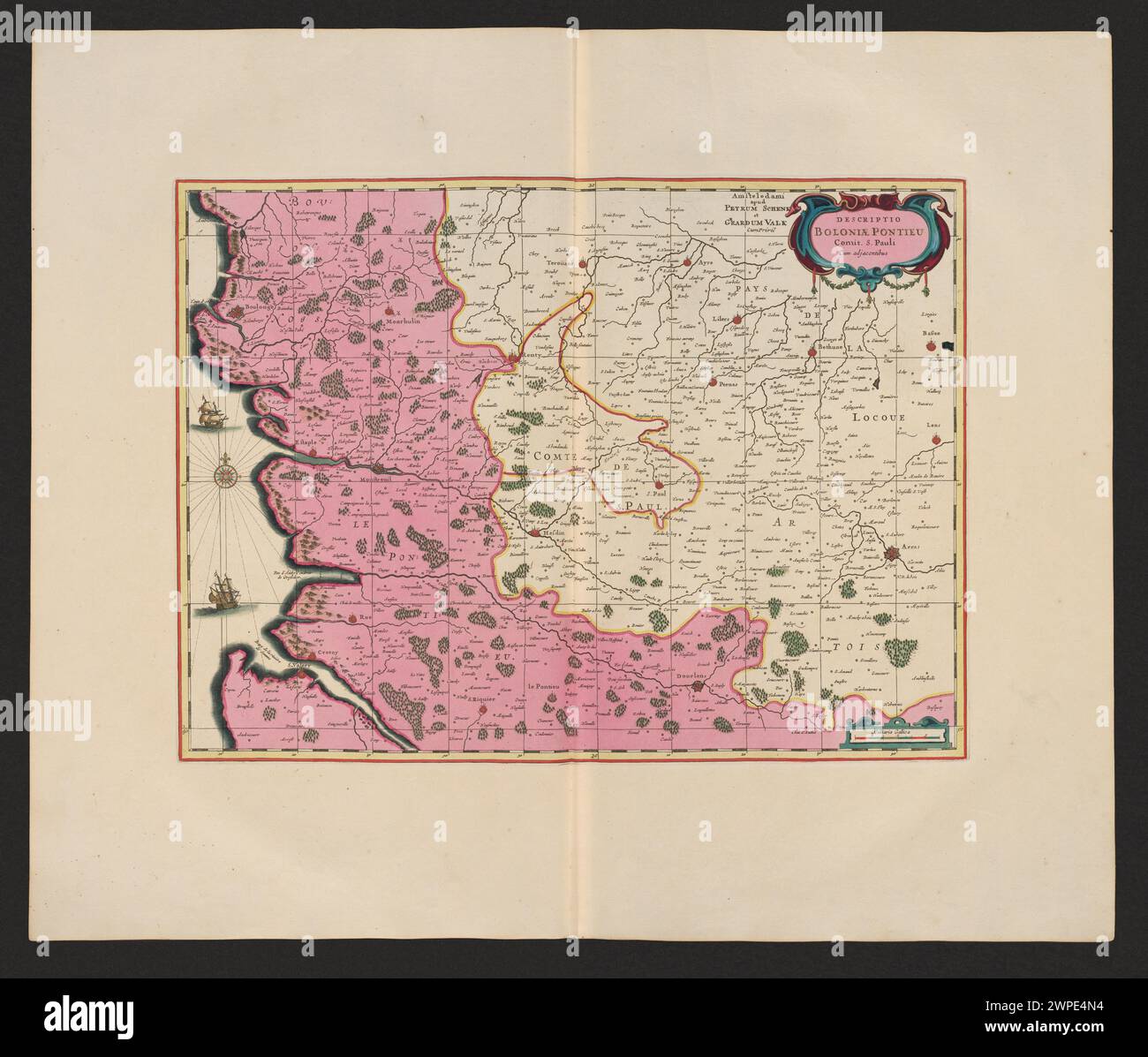 Questa opera del 1711 di Pieter Schenck e Gerard Valck illustra Bologna, la Chiesa di San Paolo e le strutture circostanti, rappresentando la cartografia e la rappresentazione urbana dei primi anni del XVIII secolo. Foto Stock
