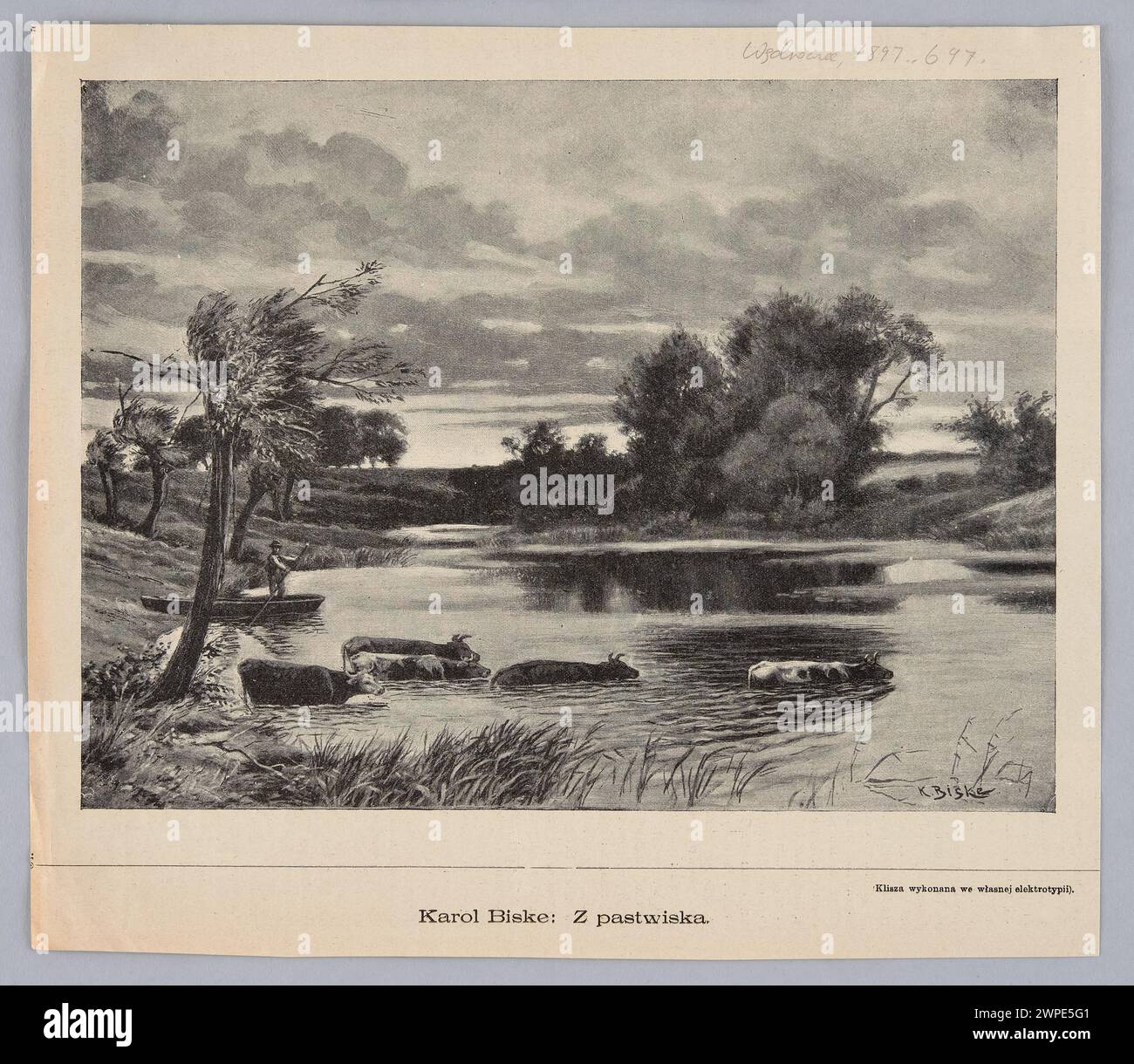 Riproduzione dell'illustrazione di Karol Bisk del 1897 raffigurante una scena pastorale, pubblicata sulla rivista di Varsavia "Wędrowiec". Foto Stock