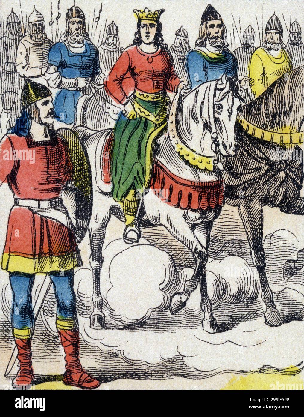 Santa Clotilde (475-545) fugge dalla tutela di suo zio Gondebaud, re dei Borgognoni (480-516), che uccise la sua famiglia. Foto Stock