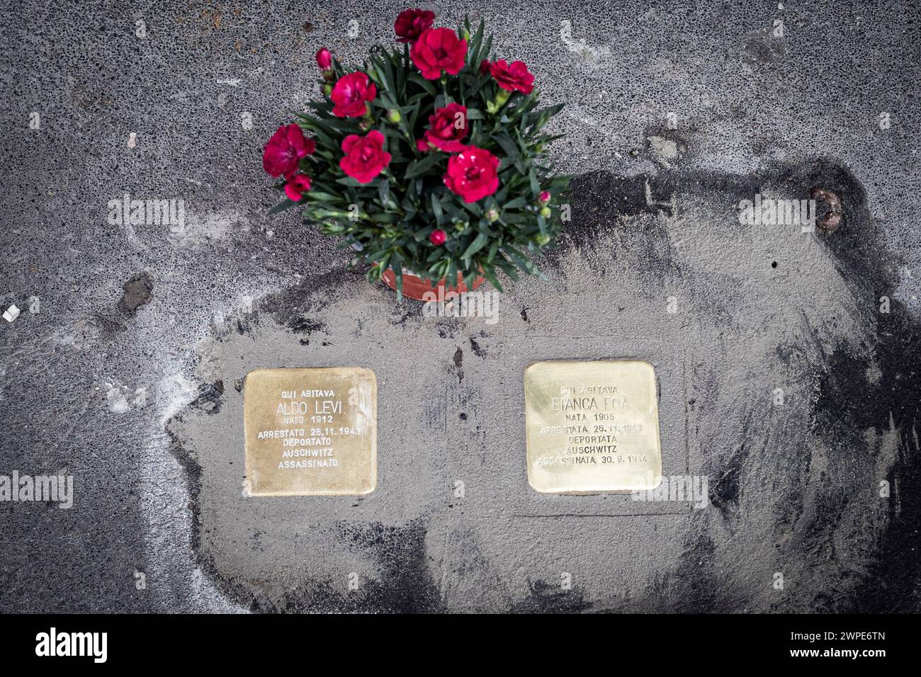 Milano, Italia. 7 marzo 2024. Posa delle pietre d'inciampo nelle strade di Milano, posa della pietra di Foà Bianca via Pompeo Cambiasi 3Milano, Italia - Cronaca Mercoledì, marzo 7, 2024. (Foto di Marco Ottico/Lapresse) posa di ostacoli per le strade di Milano Milano Milano, Italia - News mercoledì 7 marzo 2024. (Foto di Marco otto/Lapresse) credito: LaPresse/Alamy Live News Foto Stock