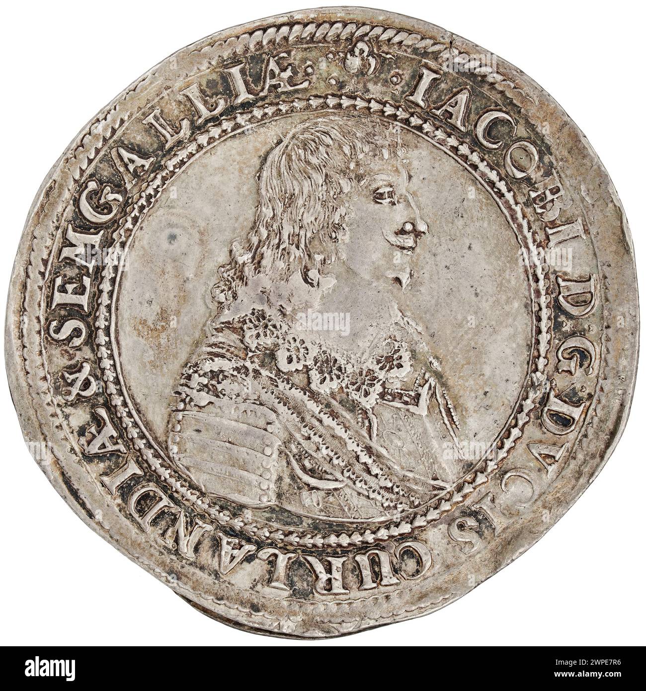 Moneta di tallero d'argento emessa nel 1645 da Jakub Kettler, duca di Curlandia e Semigallia. Foto Stock