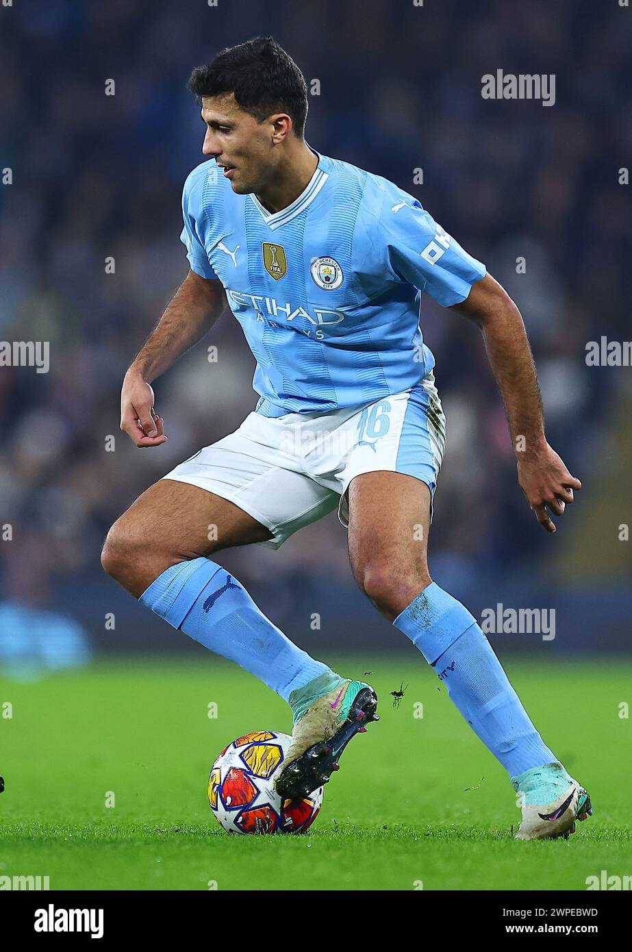 Rodri di Manchester City durante la partita di calcio Manchester City contro F.C. Copenhagen, UEFA Champions League, turno di 16, Second Leg, calcio, Etihad Stadium, Manchester. Credito : Michael Zemanek Foto Stock