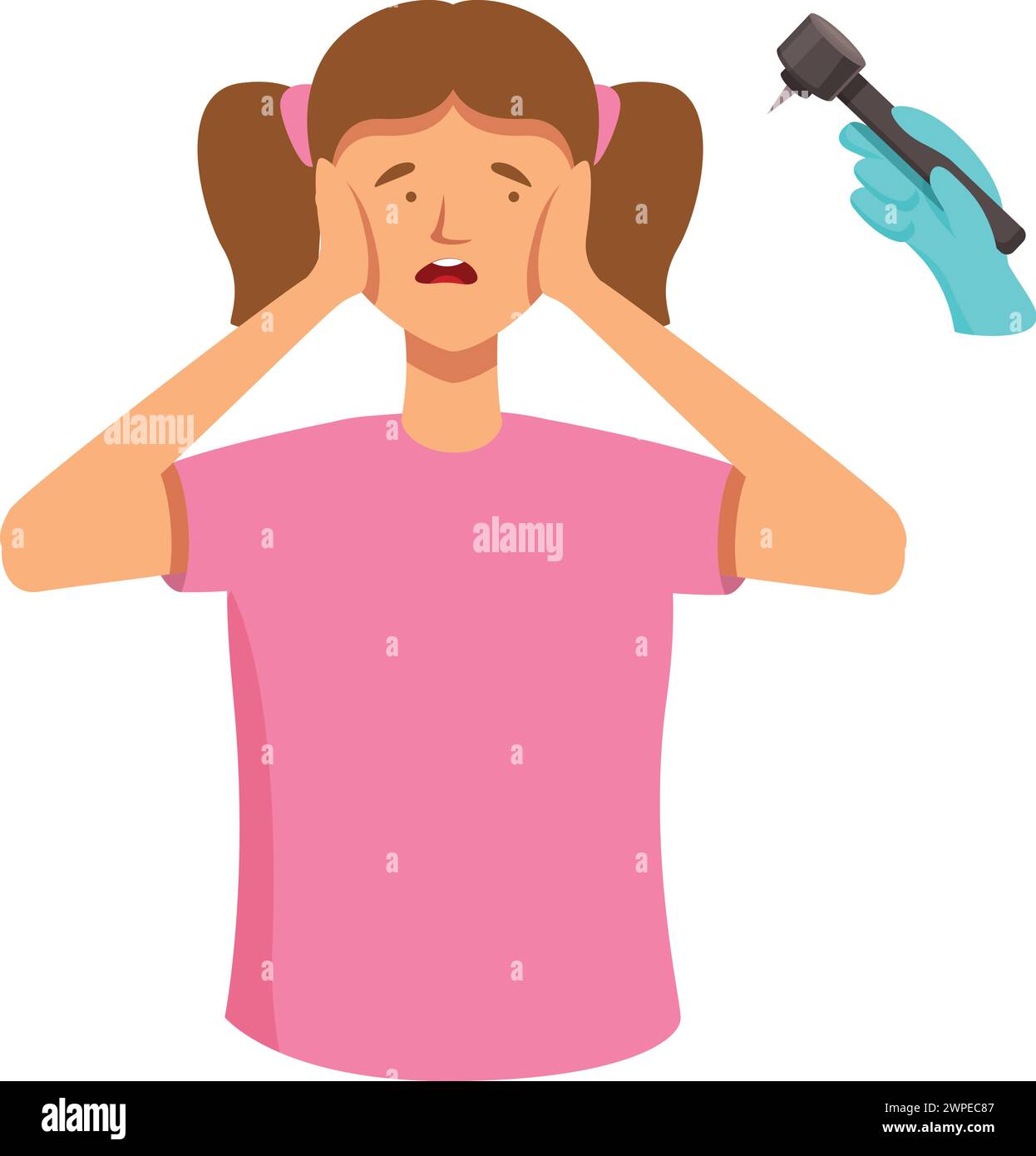 Ragazza spaventata dall'icona della siringa di iniezione vettore cartoon. Sala medica. Operazione d'ansia Illustrazione Vettoriale