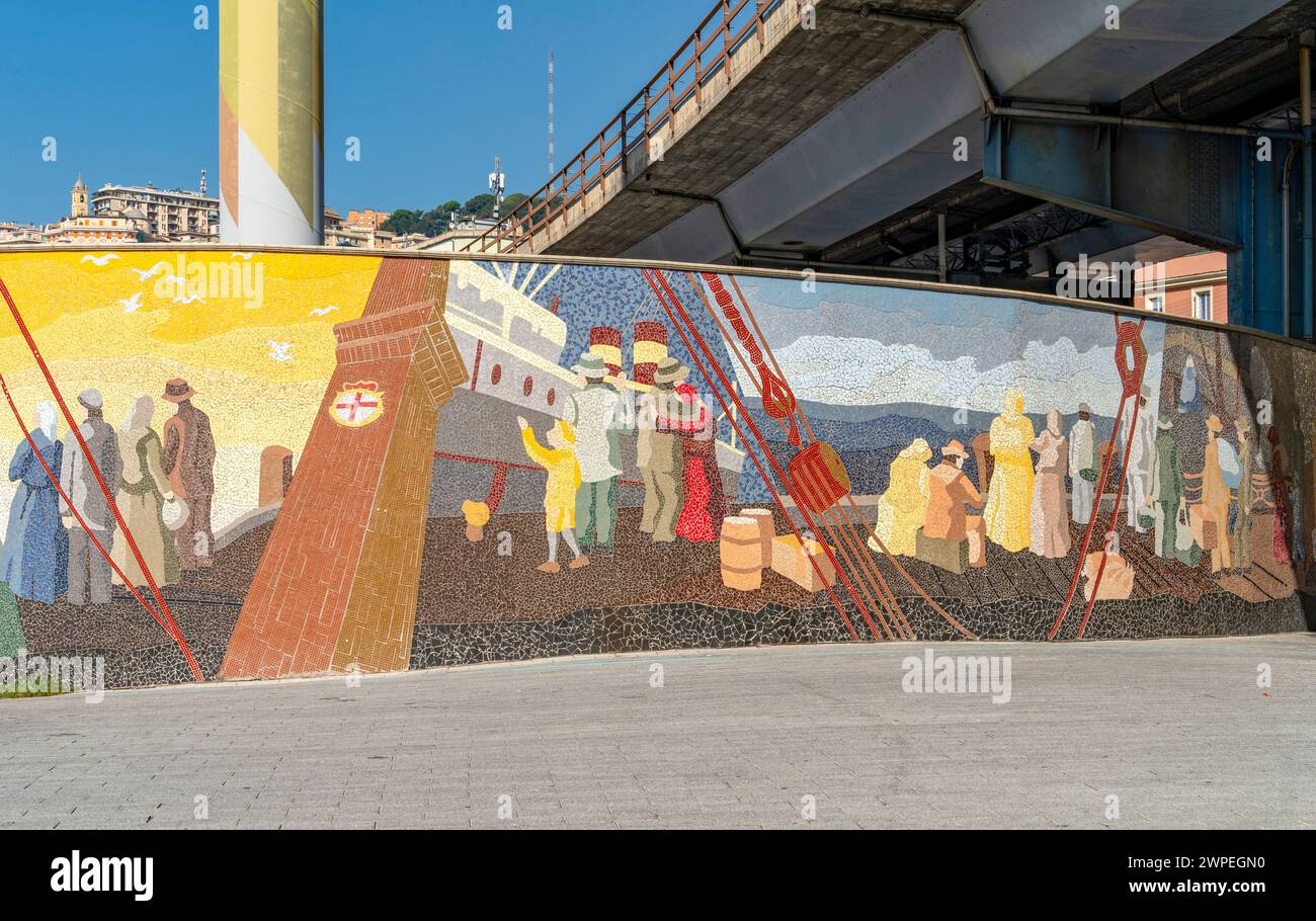 Mosaico su un muro a Genova, capoluogo della Liguria Foto Stock