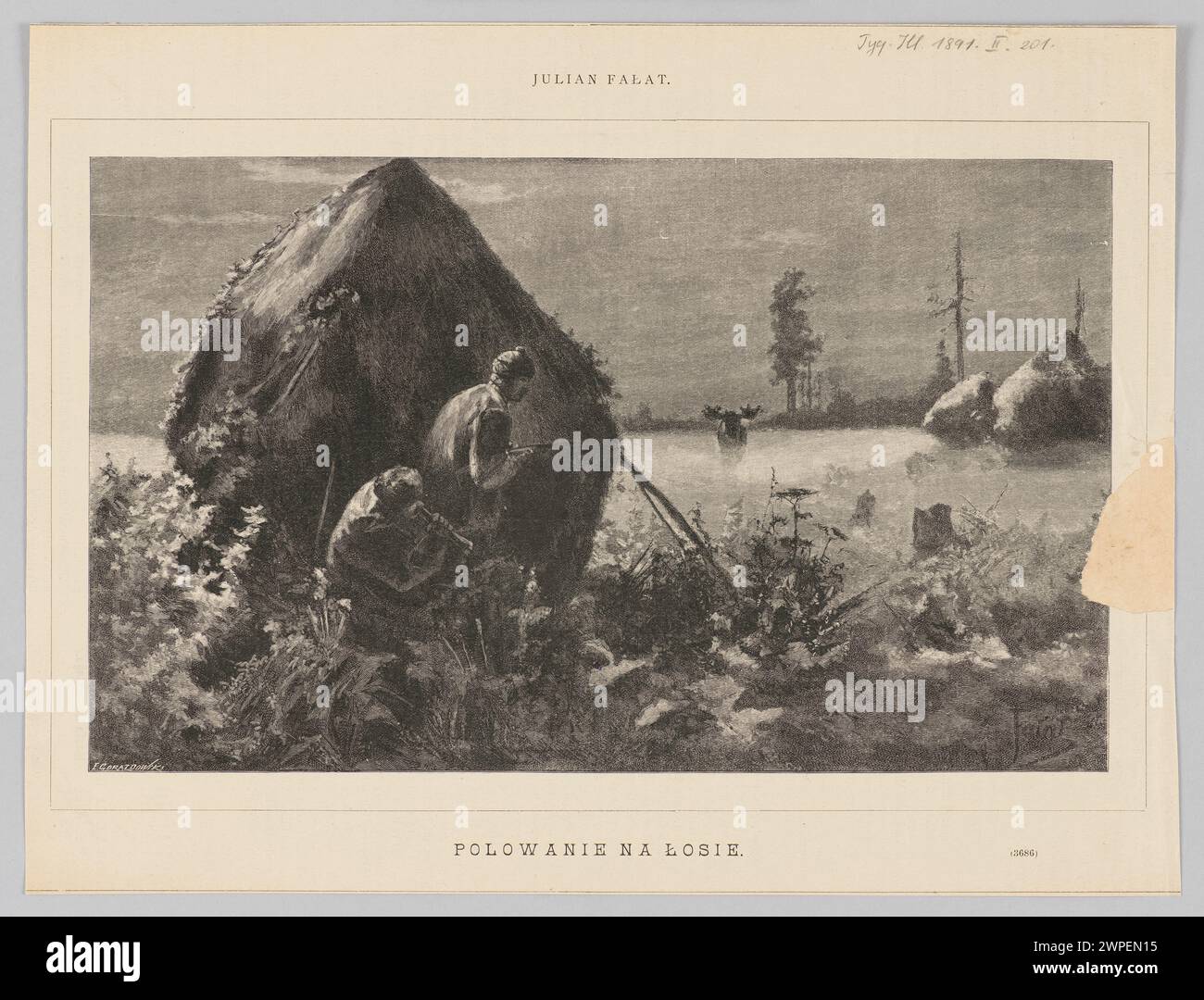 Illustrazione del 1891 di fa raffigurante la caccia, pubblicata su Tygodnik Ilustrowany, numero II, pagina 201. Foto Stock