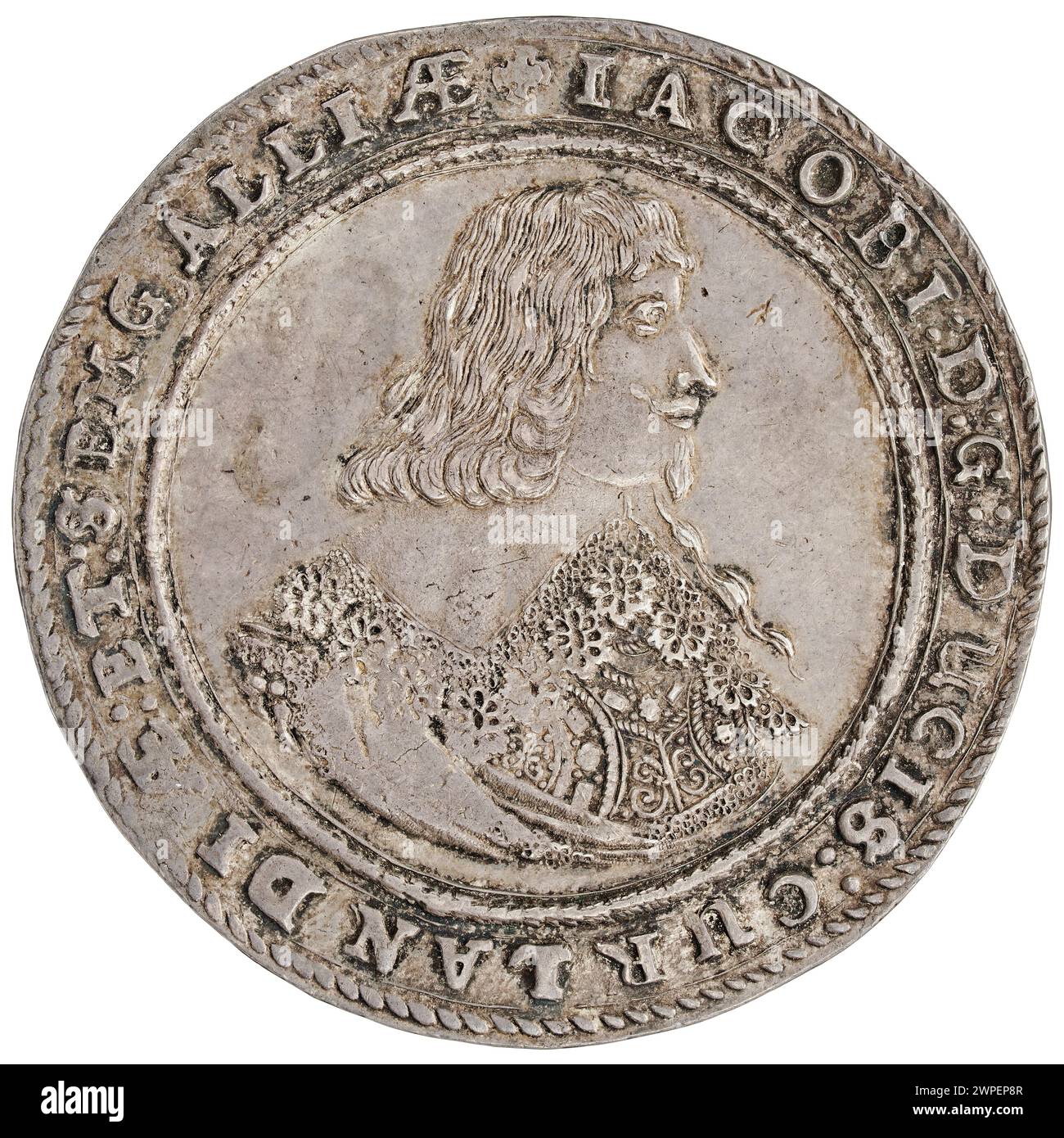 Moneta di tallero d'argento emessa nel 1644 sotto Jakub Kettler, duca di Curlandia e Semigallia. Foto Stock