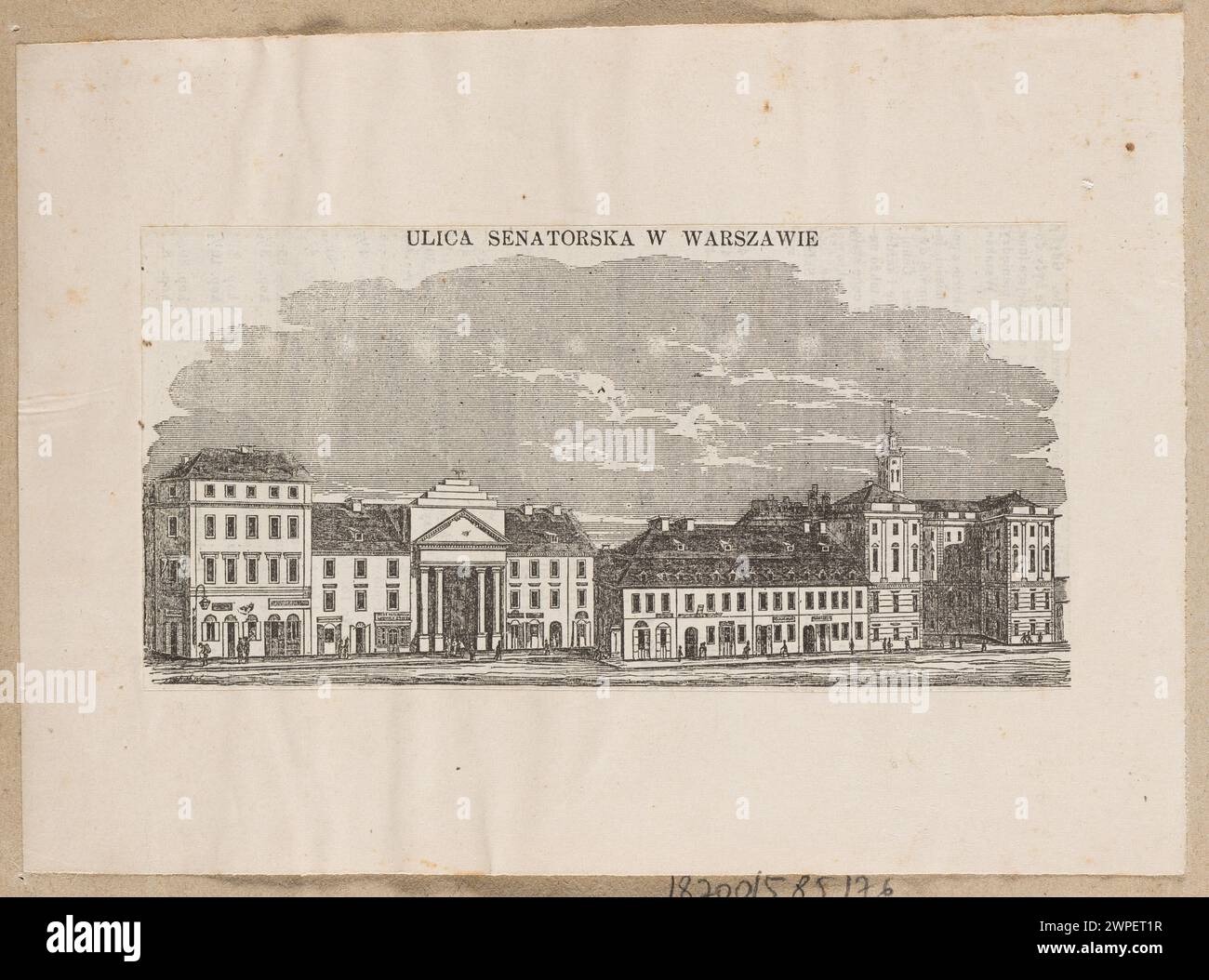 Illustrazione di via Senatorska a Varsavia, che mostra edifici, pianta stradale e attività urbana tra il 1860 e il 1870. Foto Stock