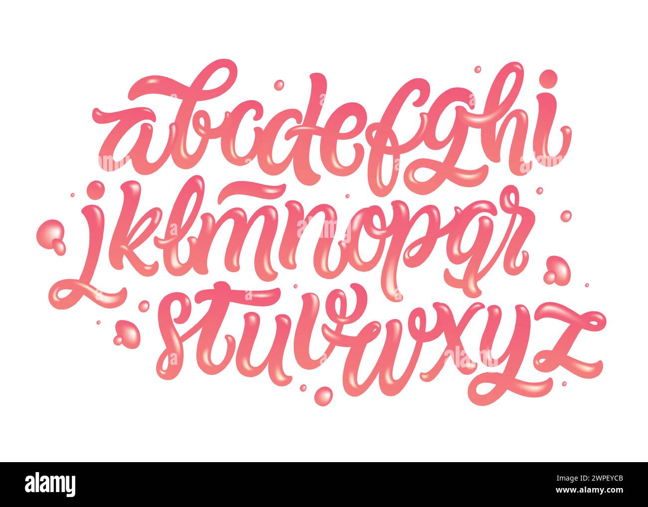 Set alfabeto Bubble Gum. Font rosa isolato su sfondo bianco. Lettere a mano per i disegni: Logo, confezione, confezione di gomma, carta, ecc. vettoriale. Illustrazione Vettoriale