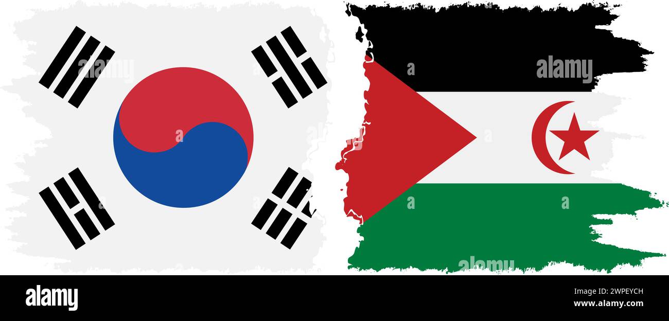 Sahara occidentale e Corea del Sud grunge bandiere connessione, vettore Illustrazione Vettoriale