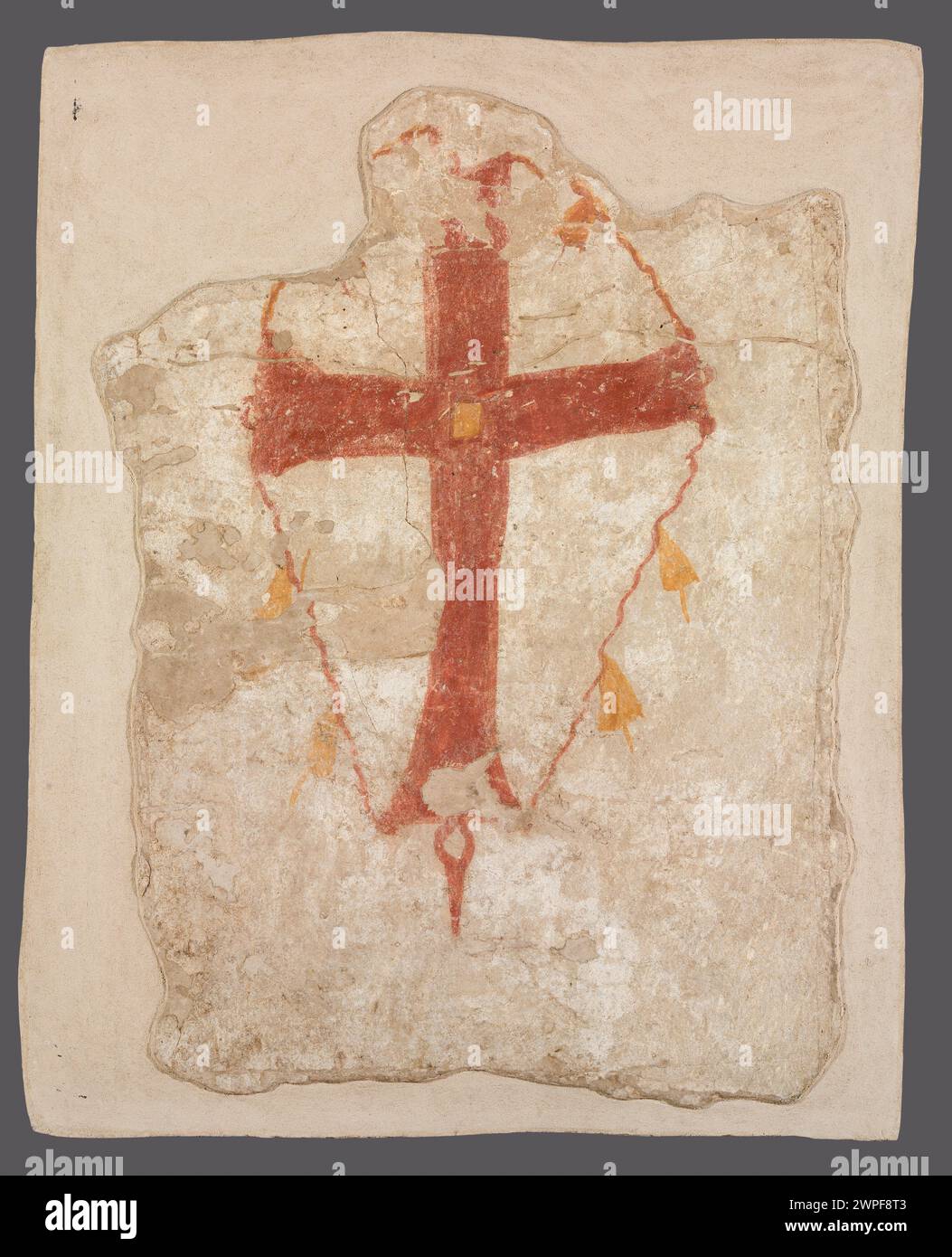 Un dipinto murale dell'XI-XII secolo proveniente da Faras, Sudan, raffigurante una croce e un motivo a cavallo, documentato negli scavi polacchi. Foto Stock