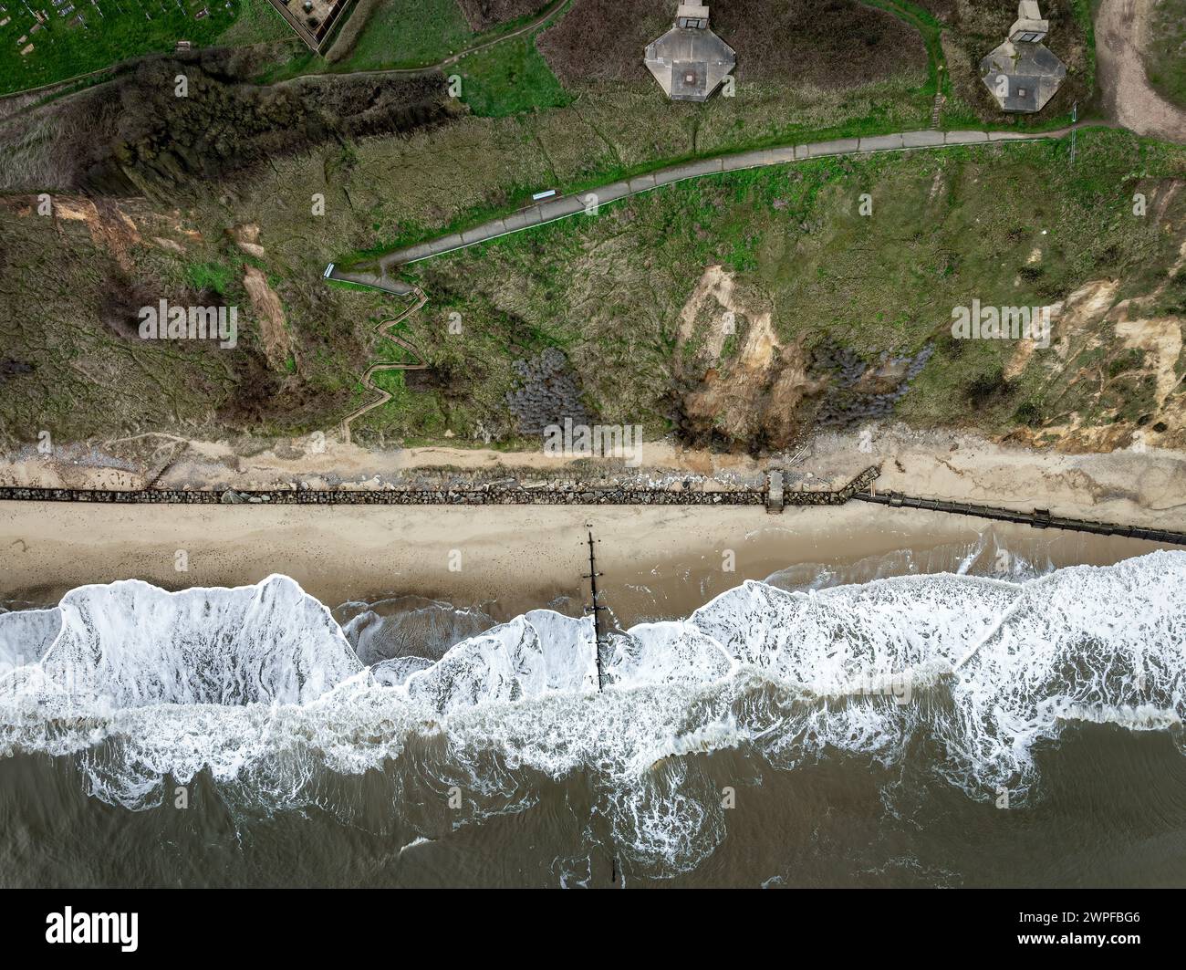 Mundesley Cliffs and Cardiac Hill Footpath, Norfolk, Regno Unito Foto Stock