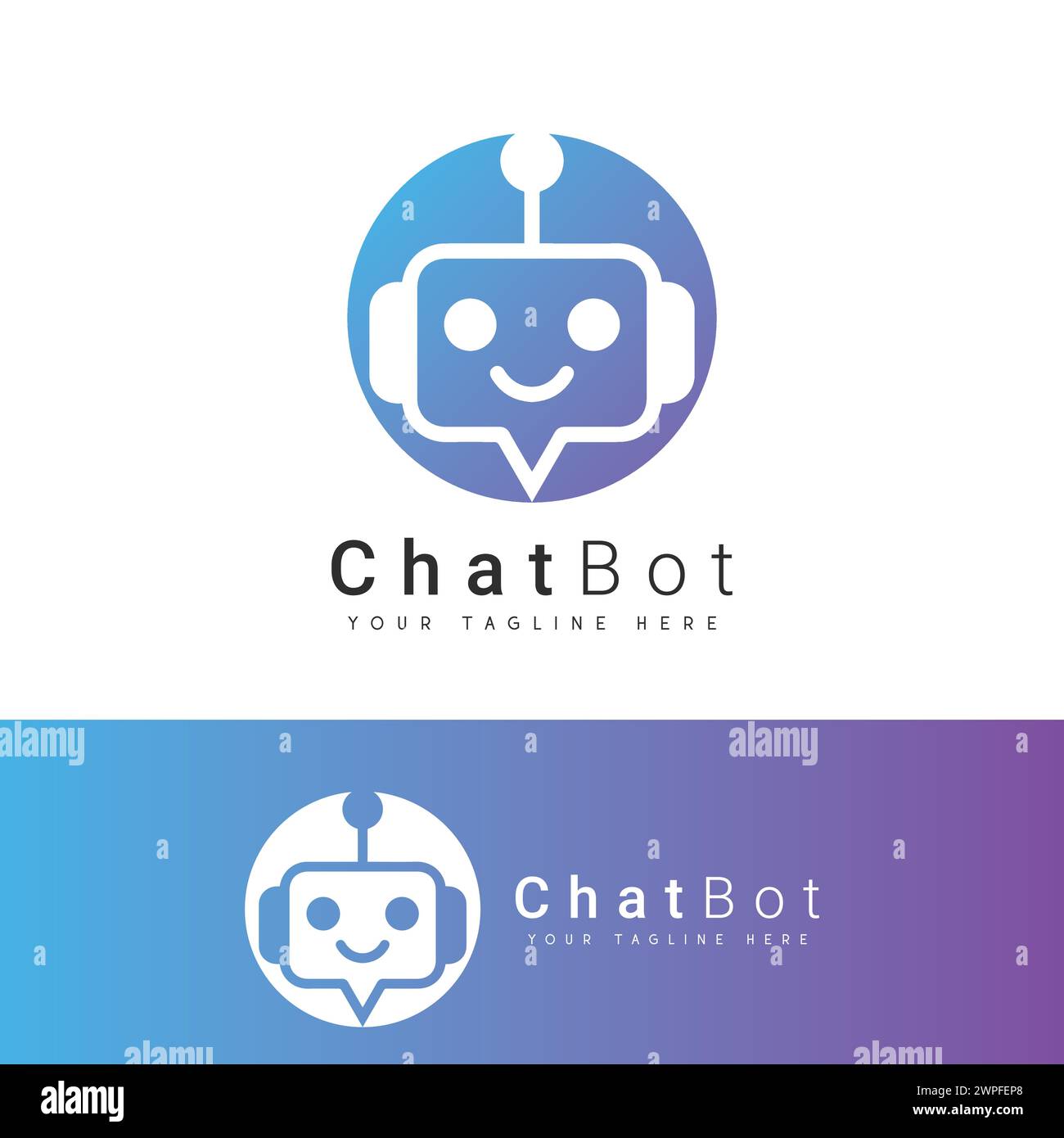Logo robot Chat Design Bot Talk logotipo Illustrazione Vettoriale