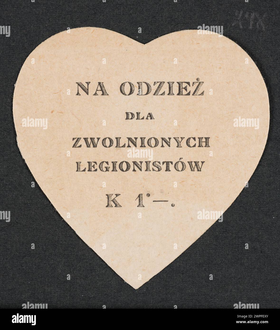 Stampa di case da c.1914–1920 che mostra il testo che fornisce supporto per i legionari rilasciati, con elementi di design stampati. Foto Stock