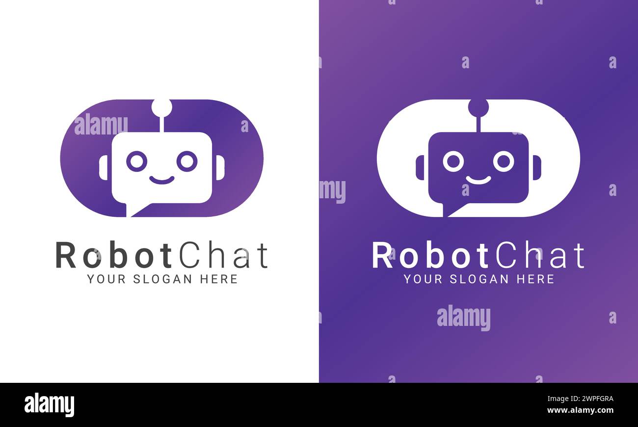 Logo robot Chat Design Bot Talk logotipo Illustrazione Vettoriale