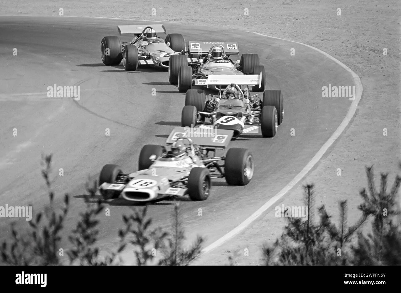 Jean-Pierre Beltoise, leader di vetture a Moss Corner al Gran Premio di F1 canadese di Mosport Park 1969 a Bowmansville in Canada Foto Stock