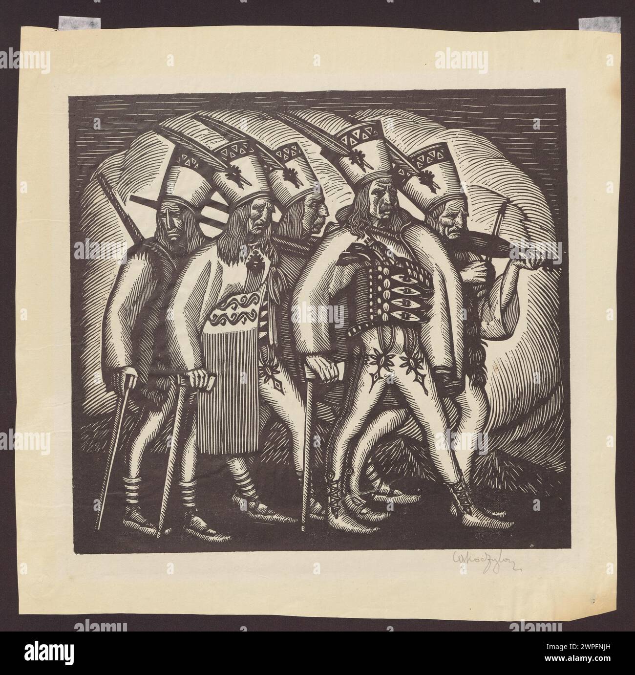 Un'illustrazione del 1915 di Władysław Skoczylas che mostra una processione di rapina. Foto Stock