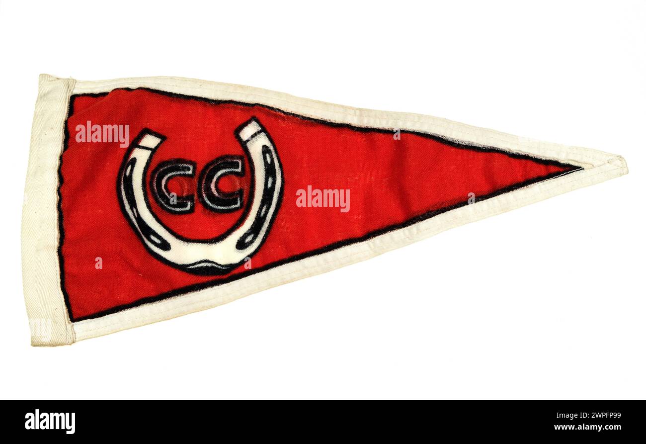 Caravan and Camping Club pennant risalente al 1960 circa con simbolo a ferro di cavallo, Regno Unito Foto Stock