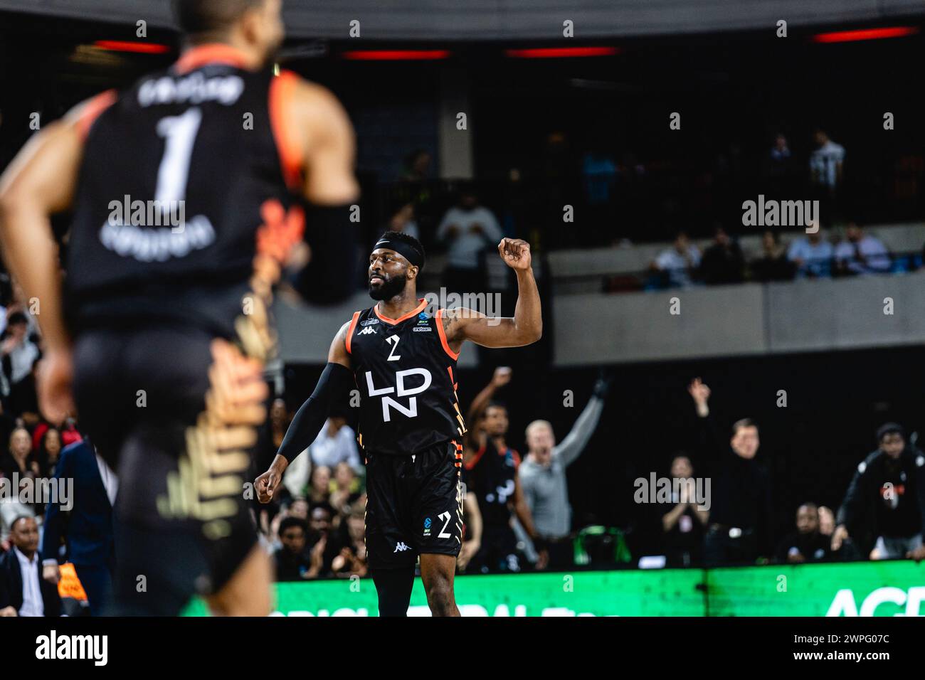 I London Lions sconfiggono Turk Telecom Ankara 100-77 qualificandosi per i quarti di finale dell'Eurocup BKT. 6 marzo 2024 alla Copperbox Arena, Londra, Regno Unito. David Nwaba dei Lions. Copyright caroljmoir/Alamy Foto Stock