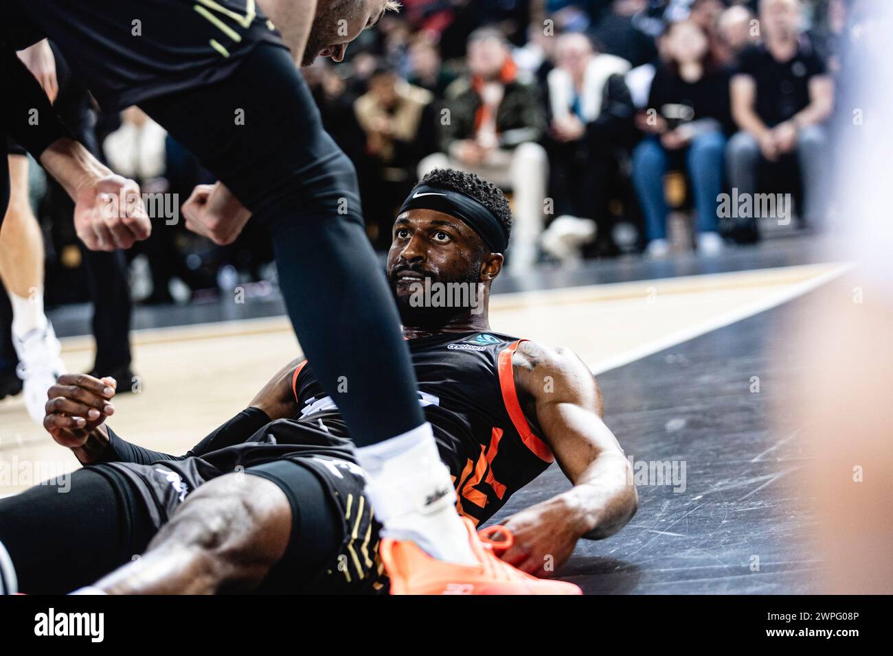 I London Lions sconfiggono Turk Telecom Ankara 100-77 qualificandosi per i quarti di finale dell'Eurocup BKT. 6 marzo 2024 alla Copperbox Arena, Londra, Regno Unito. David Nwaba dei Lions. Copyright caroljmoir/Alamy Foto Stock