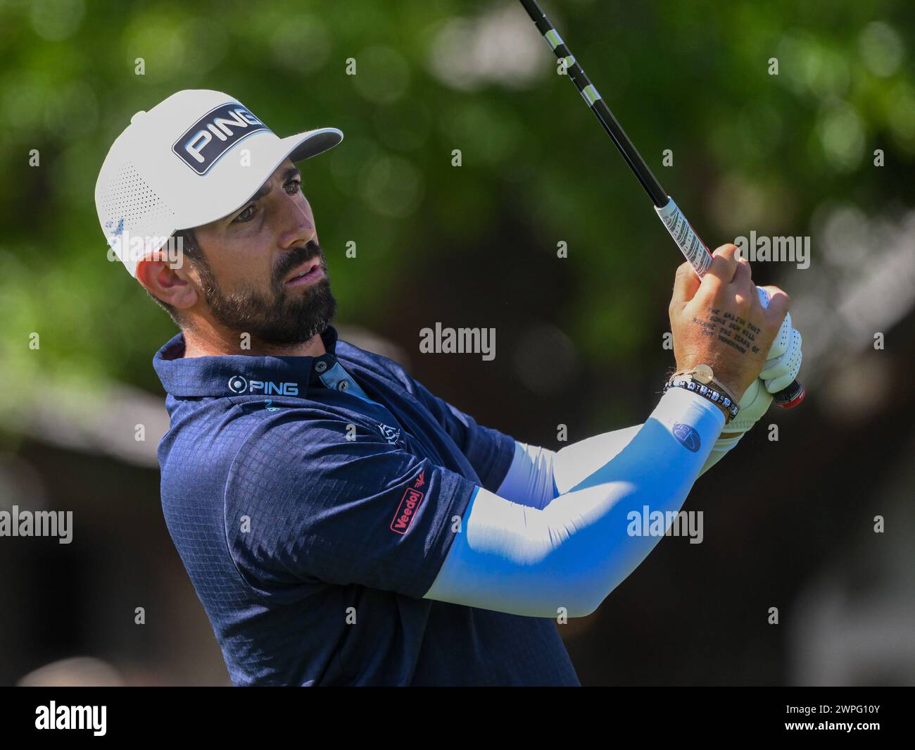 Orlando, Florida, Stati Uniti. 7 marzo 2024. Matthieu Pavon di Francia sul primo tee durante il primo round dell'Arnold Palmer Invitational presentato da Mastercard tenutosi all'Arnold Palmer's Bay Hill Club & Lodge di Orlando, Florida. Romeo T Guzman/CSM(immagine di credito: © Romeo Guzman/Cal Sport Media). Crediti: csm/Alamy Live News Foto Stock